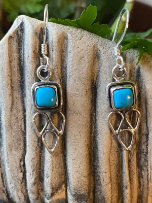 Solid Silver Turquoise Drop Earrings with Triple Triangle Detail