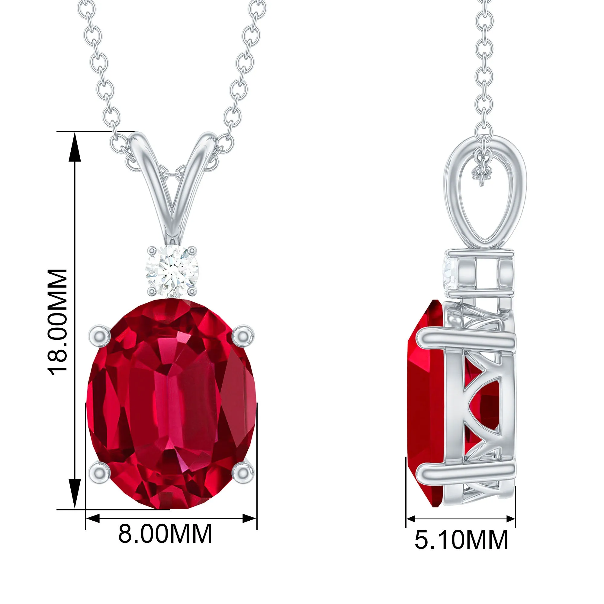 Solitaire Created Ruby Oval Pendant with Moissanite