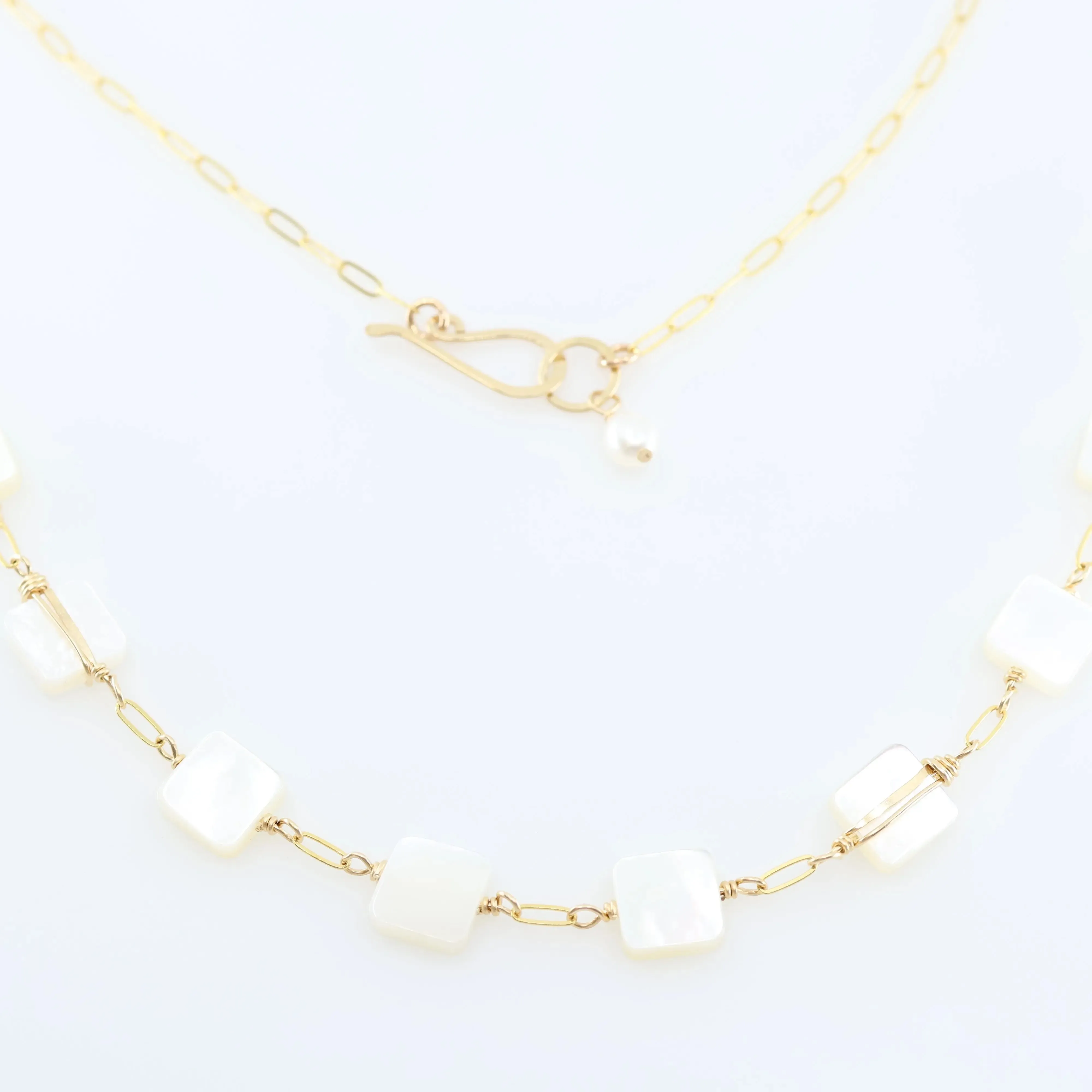 Square Cut Mother of Pearl on Paperclip Chain Necklace