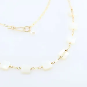 Square Cut Mother of Pearl on Paperclip Chain Necklace