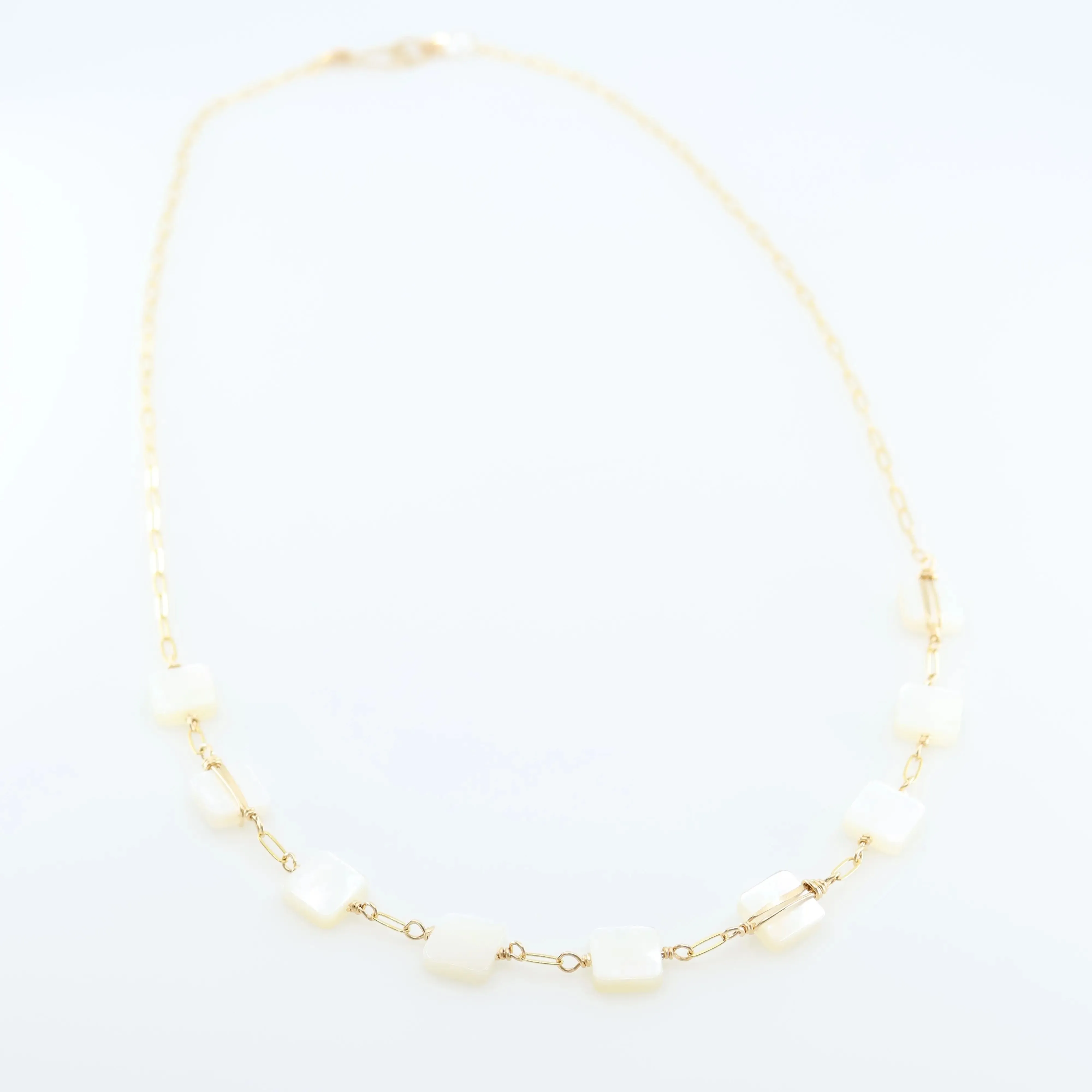 Square Cut Mother of Pearl on Paperclip Chain Necklace