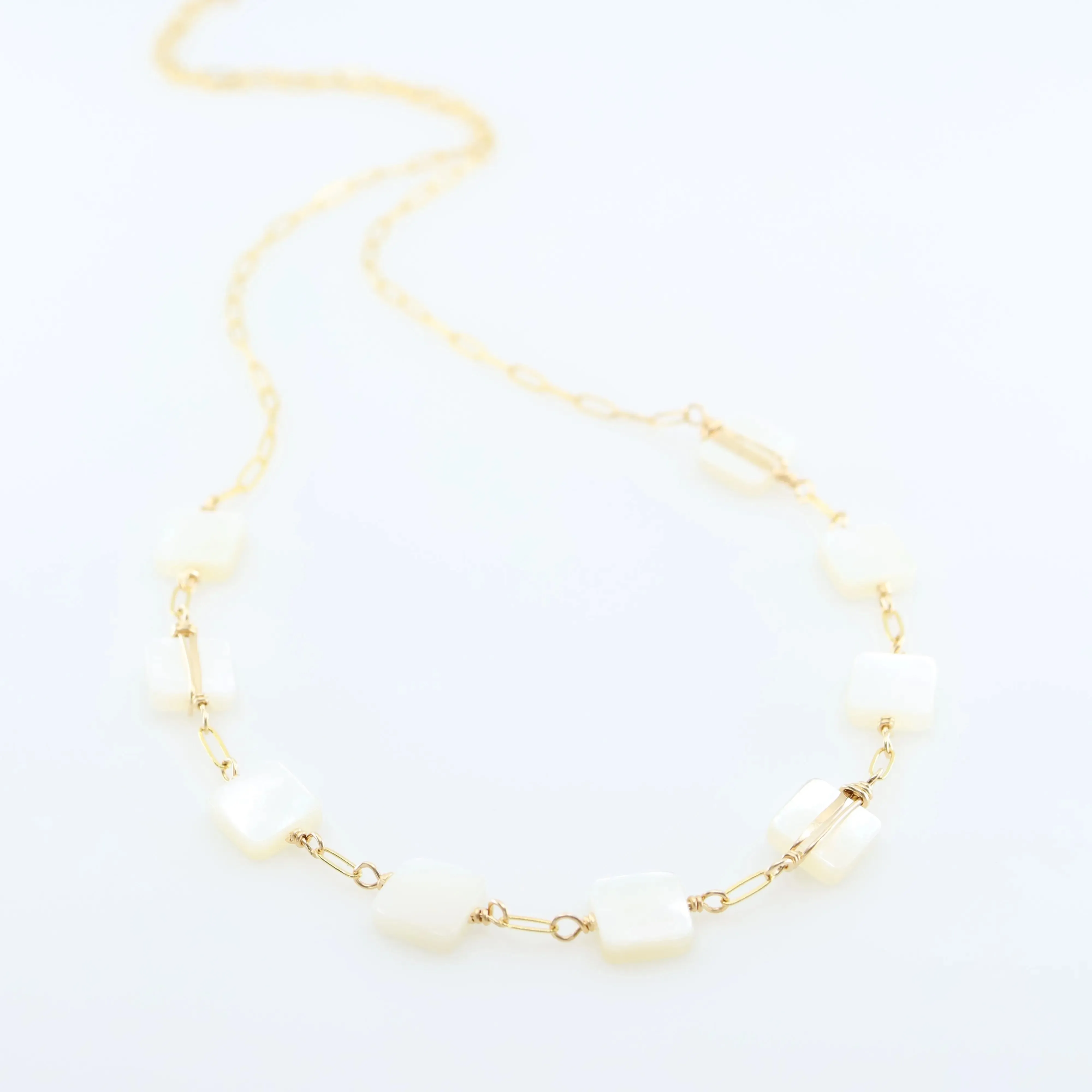 Square Cut Mother of Pearl on Paperclip Chain Necklace