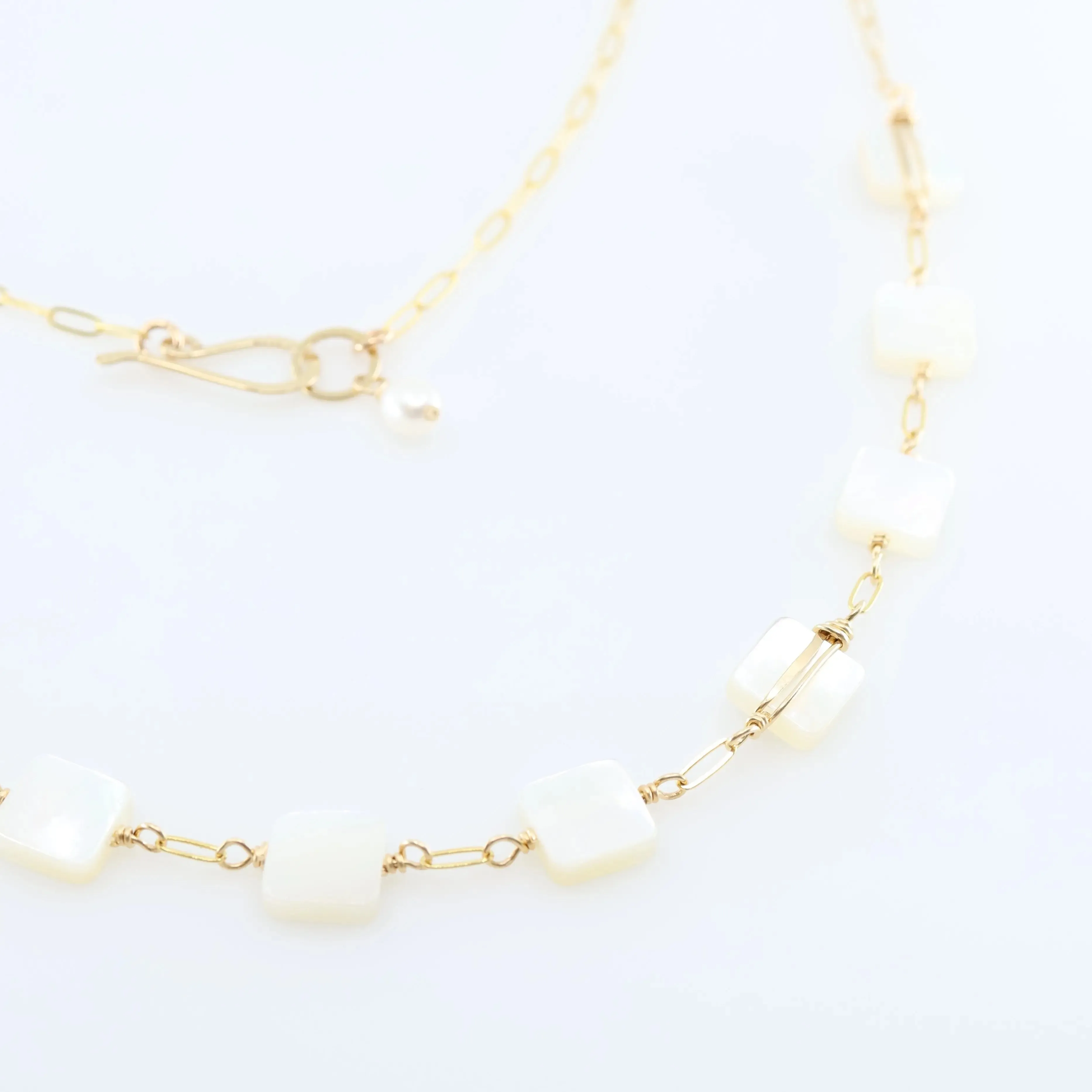 Square Cut Mother of Pearl on Paperclip Chain Necklace