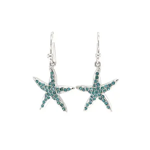 Starfish Dangle Earrings with Aquamarine Crystals in Sterling Silver