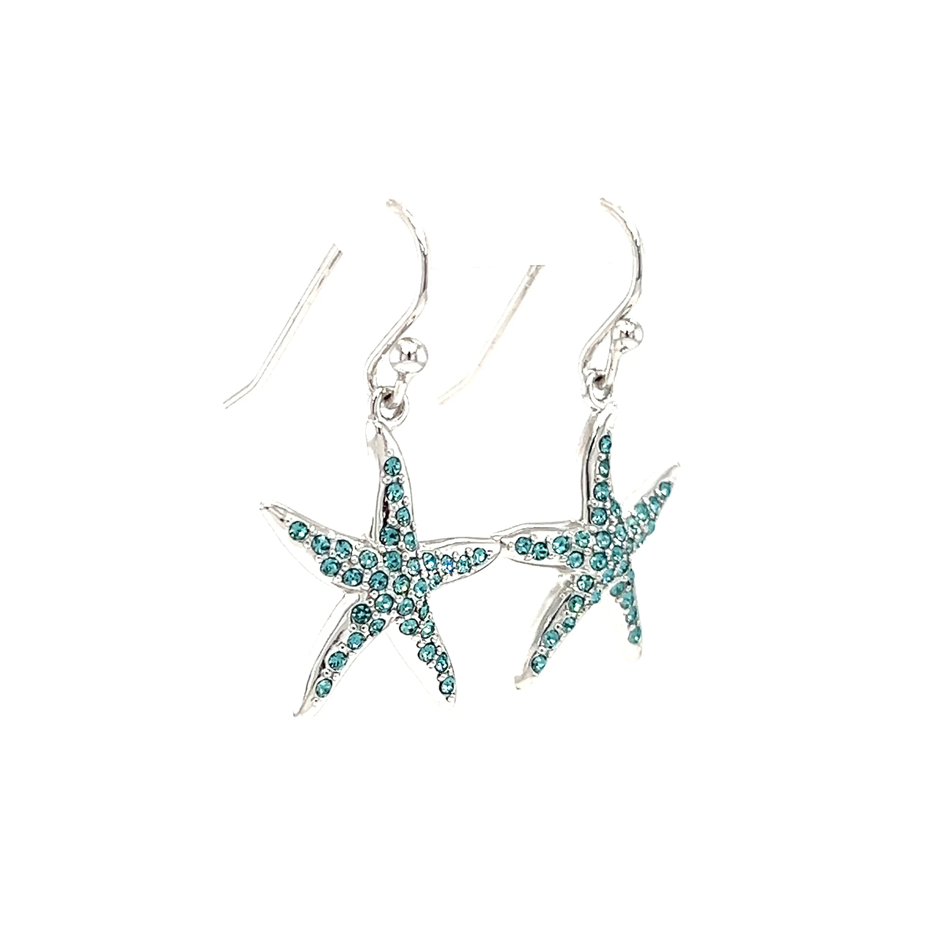 Starfish Dangle Earrings with Aquamarine Crystals in Sterling Silver