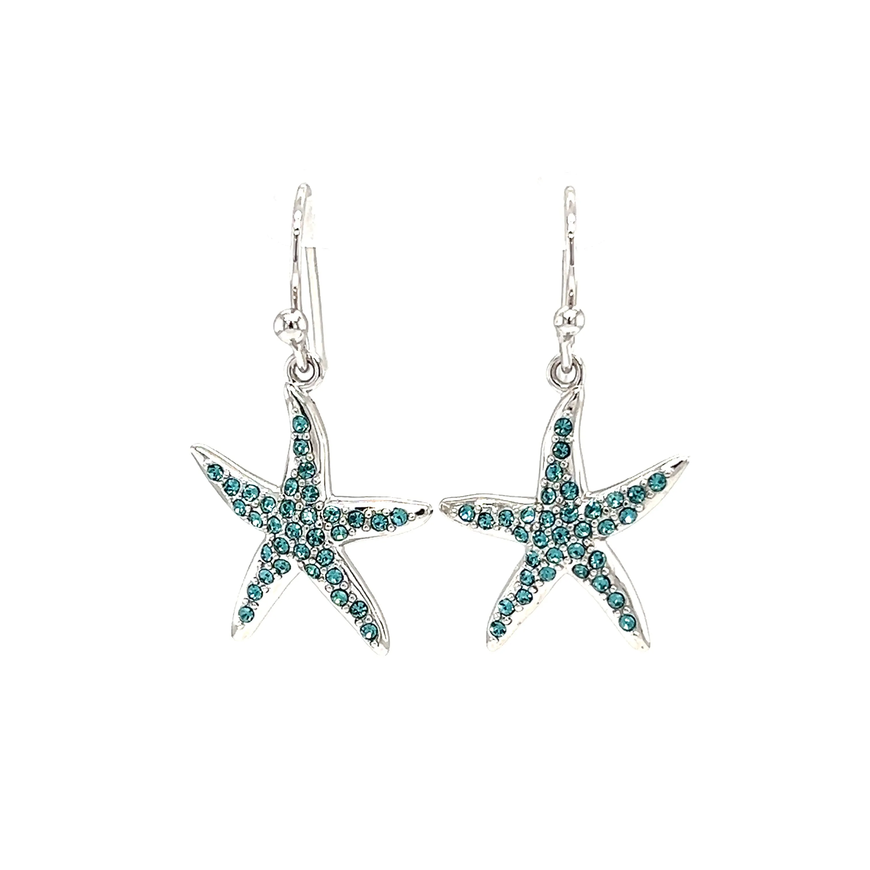 Starfish Dangle Earrings with Aquamarine Crystals in Sterling Silver