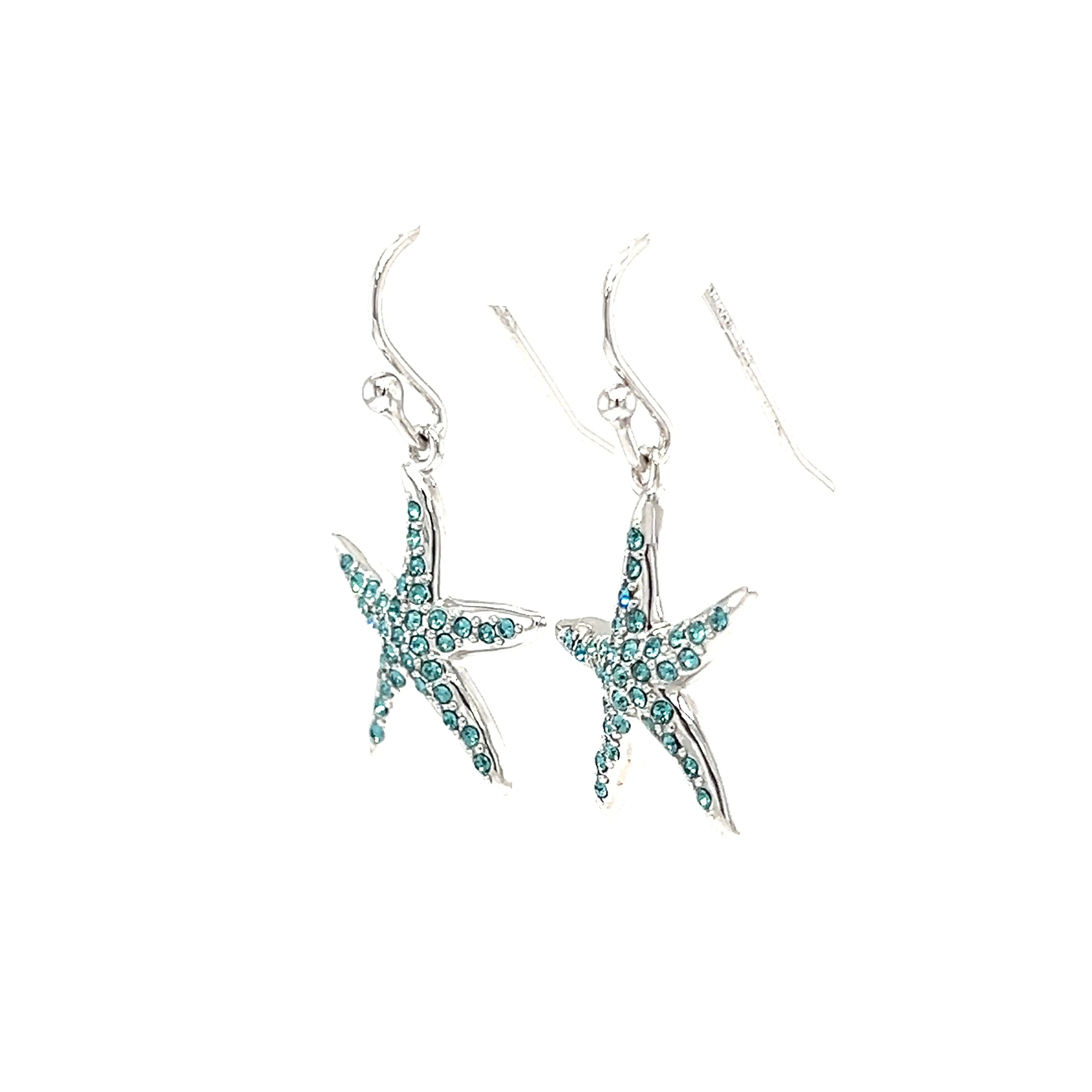 Starfish Dangle Earrings with Aquamarine Crystals in Sterling Silver