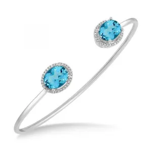 Sterling Silver Blue Topaz and Diamond Bangle