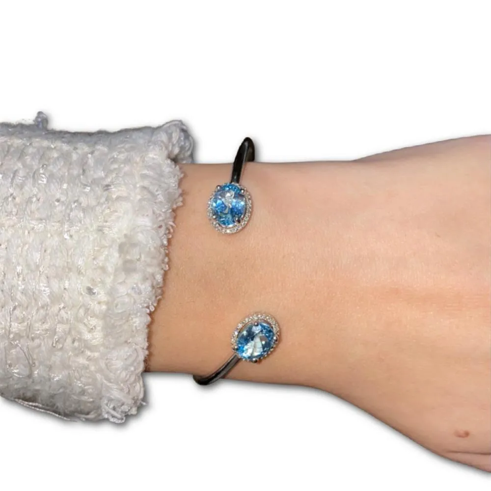 Sterling Silver Blue Topaz and Diamond Bangle