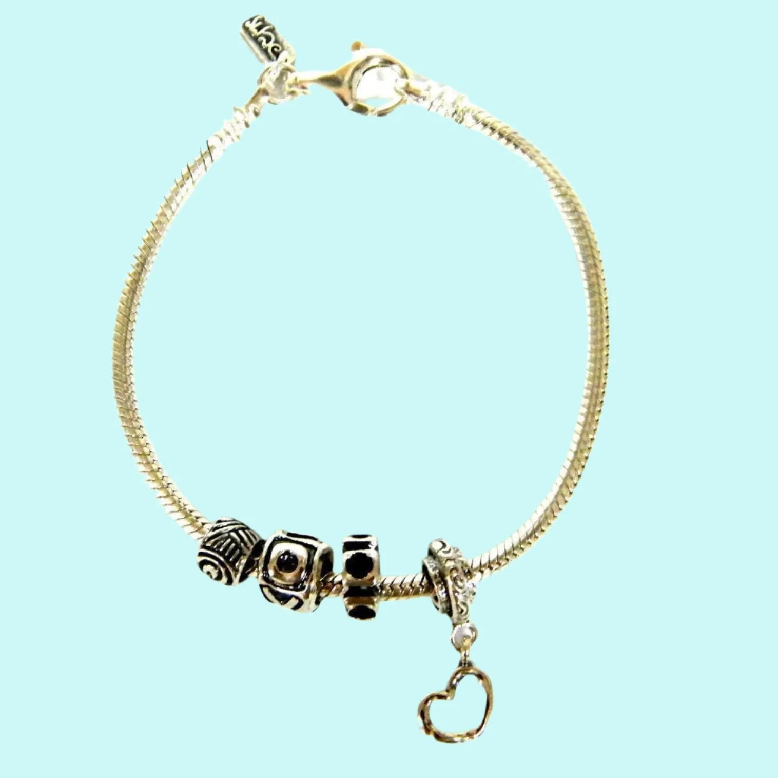 Sterling Silver Bracelet, beaded bracelet, Charms bracelet