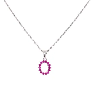 Sterling Silver Oval Opal & Ruby CZ Halo Necklace