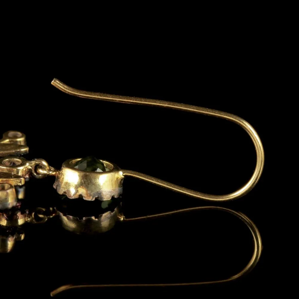 Suffragette Drop Earrings 18Ct Gold Peridot Amethyst Diamond