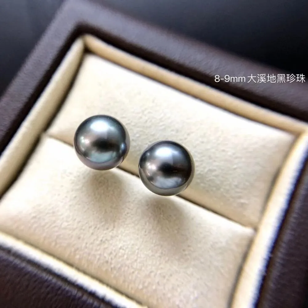 Tahiti Natural-Ocean Black Pearl Earrings 18K Gold