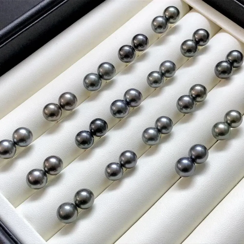 Tahiti Natural-Ocean Black Pearl Earrings 18K Gold