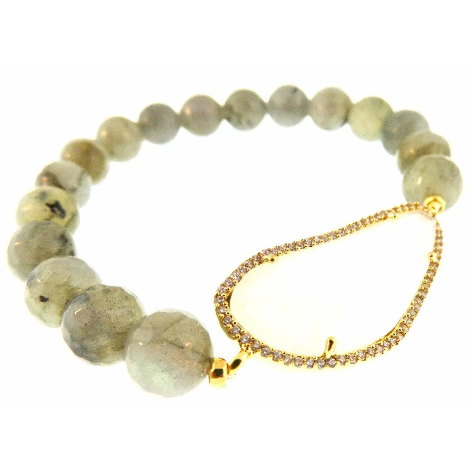 TAI Labradorite Rock Crystal  Moon Stone  Beaded Stretch Bracelet