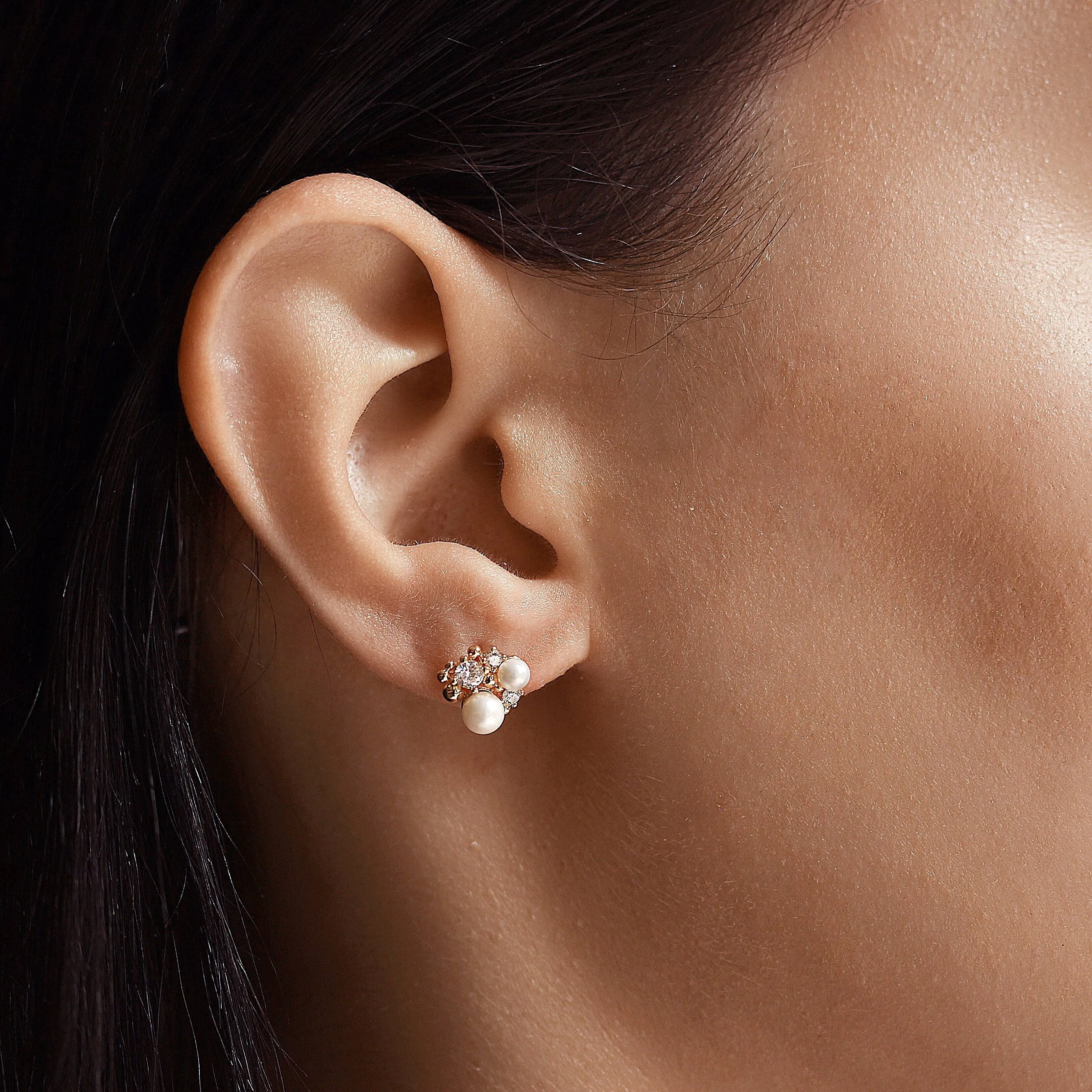 TAI PEARL AND CZ CLUSTER STUD EARRINGS