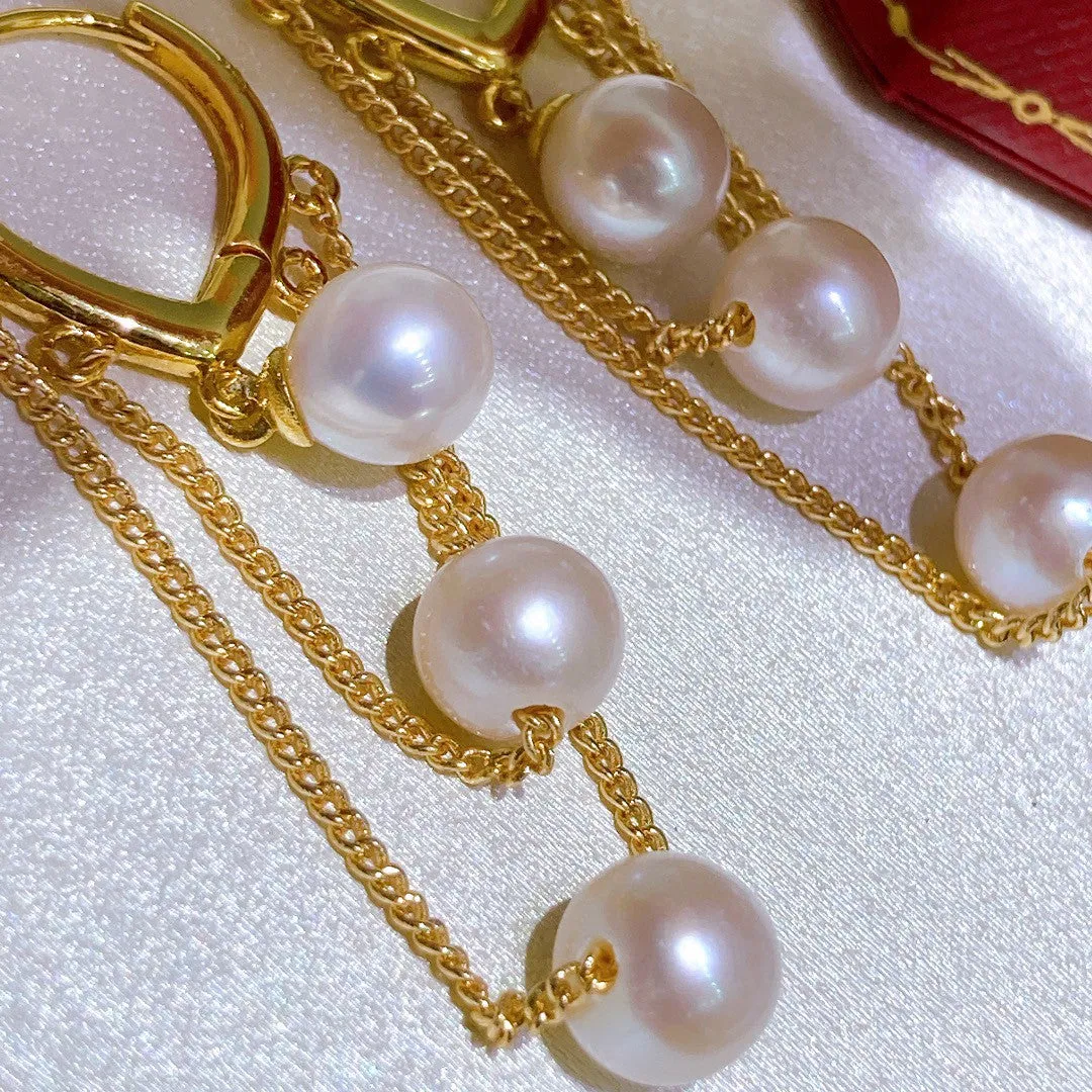 Tassel ear buckle real freshwater akoya pearl earrings