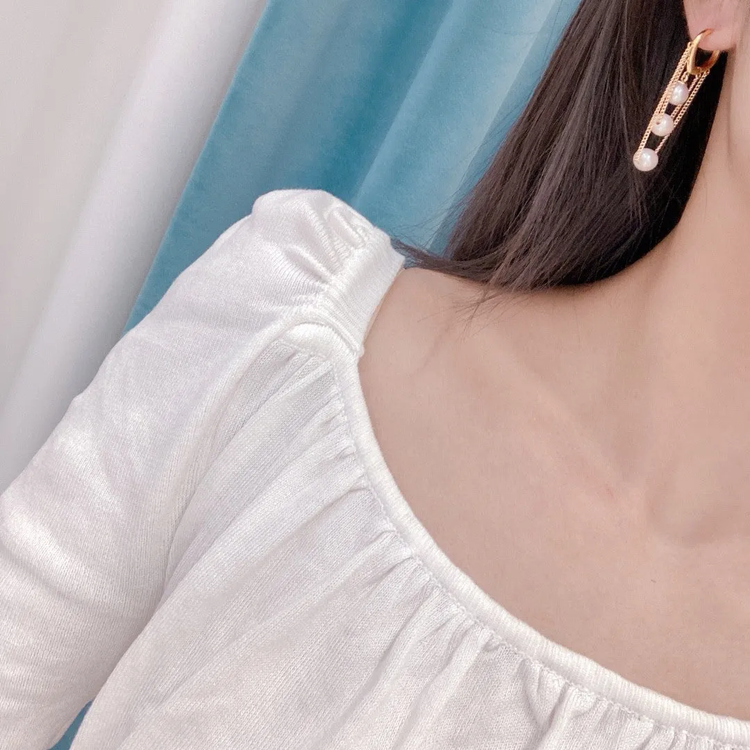 Tassel ear buckle real freshwater akoya pearl earrings