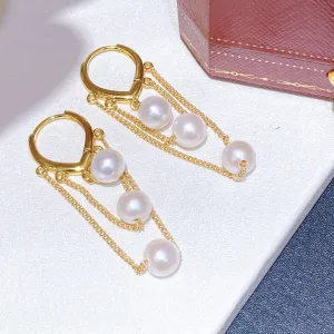 Tassel ear buckle real freshwater akoya pearl earrings
