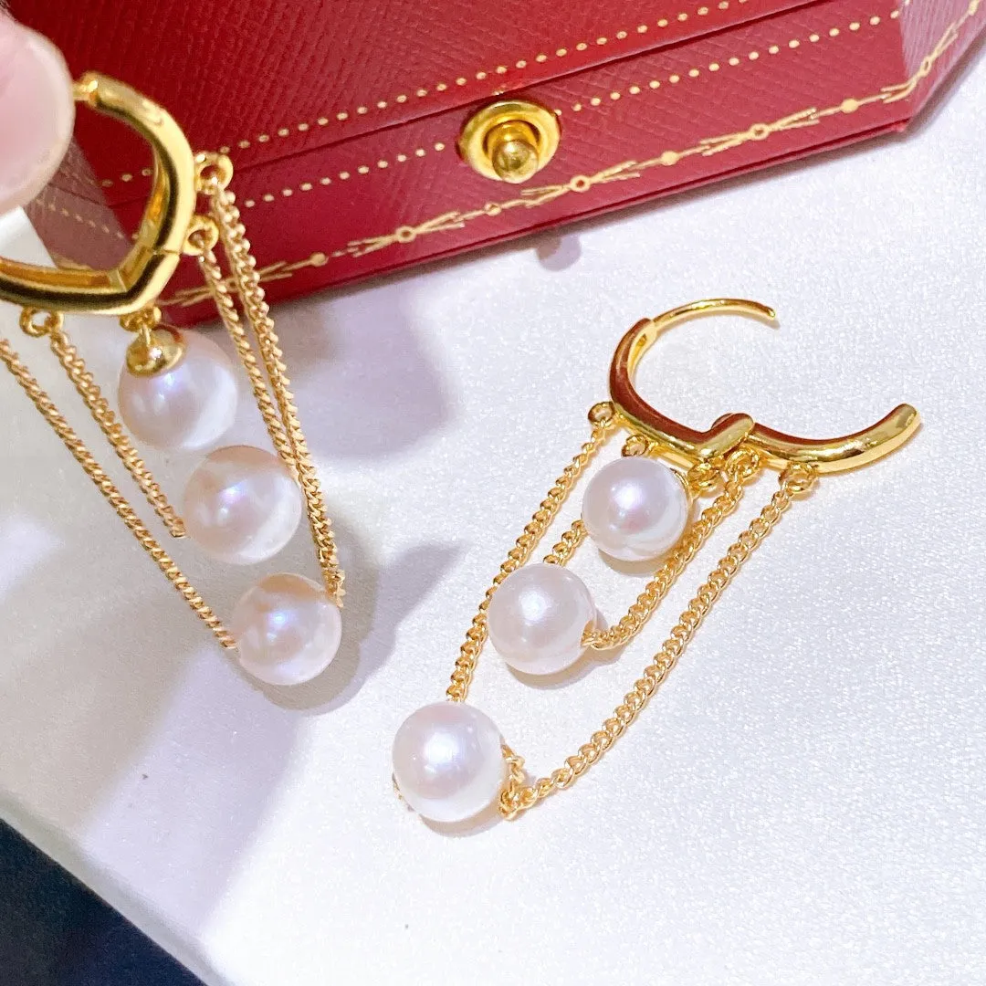 Tassel ear buckle real freshwater akoya pearl earrings