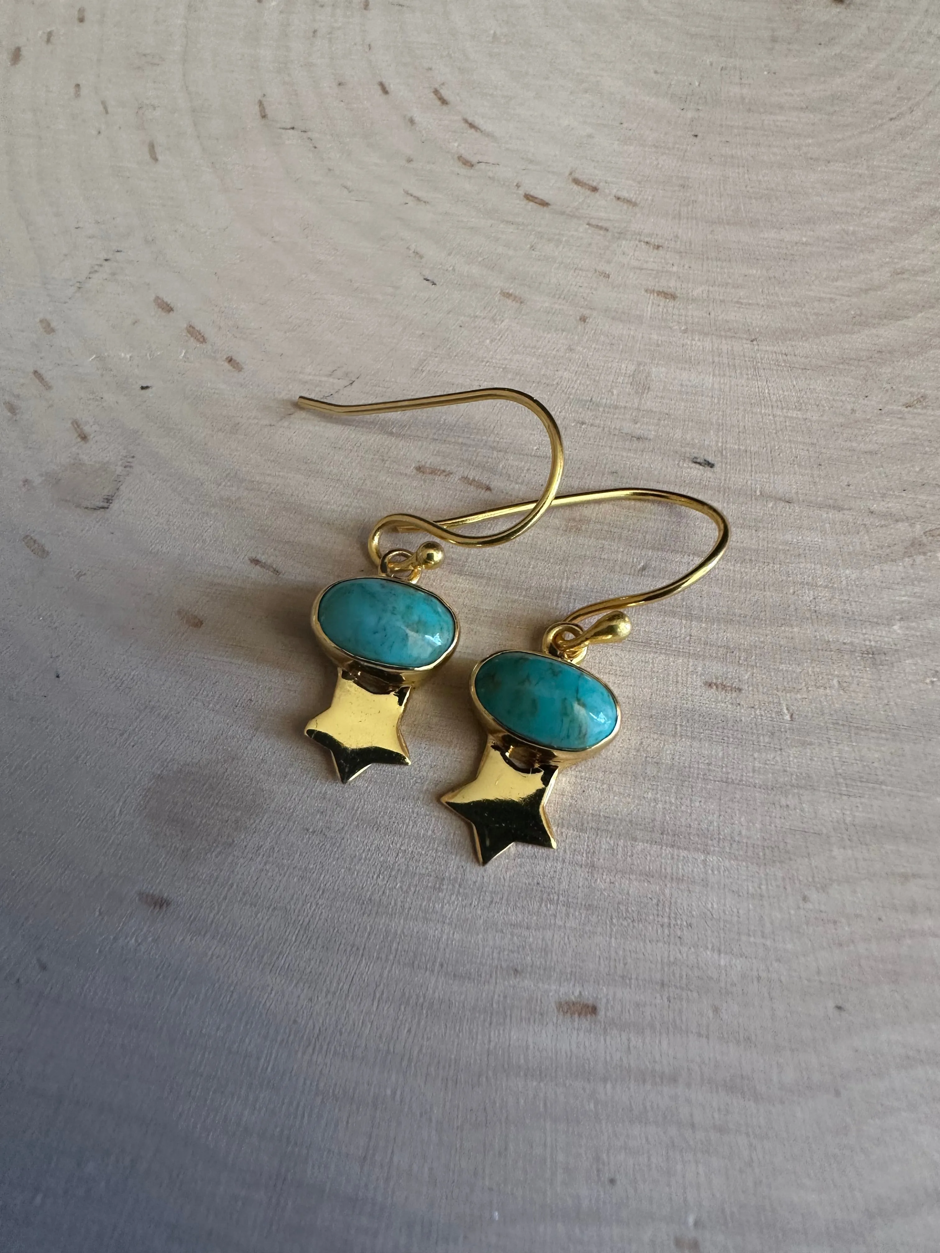 “The Golden Collection” Natural Turquoise Handmade 14k Gold Plated Star Earrings