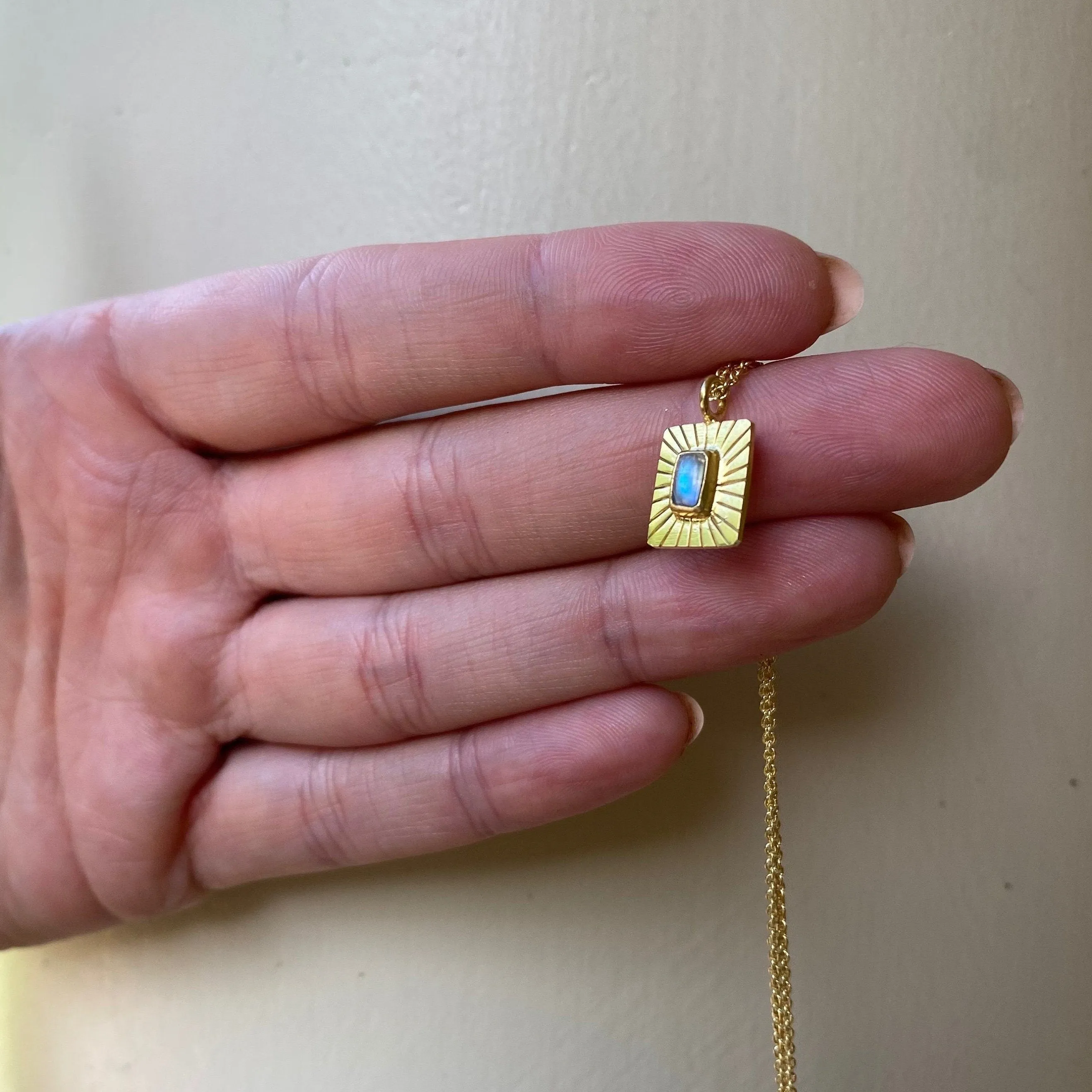 Thea Charm Gold Rainbow Moonstone Necklace