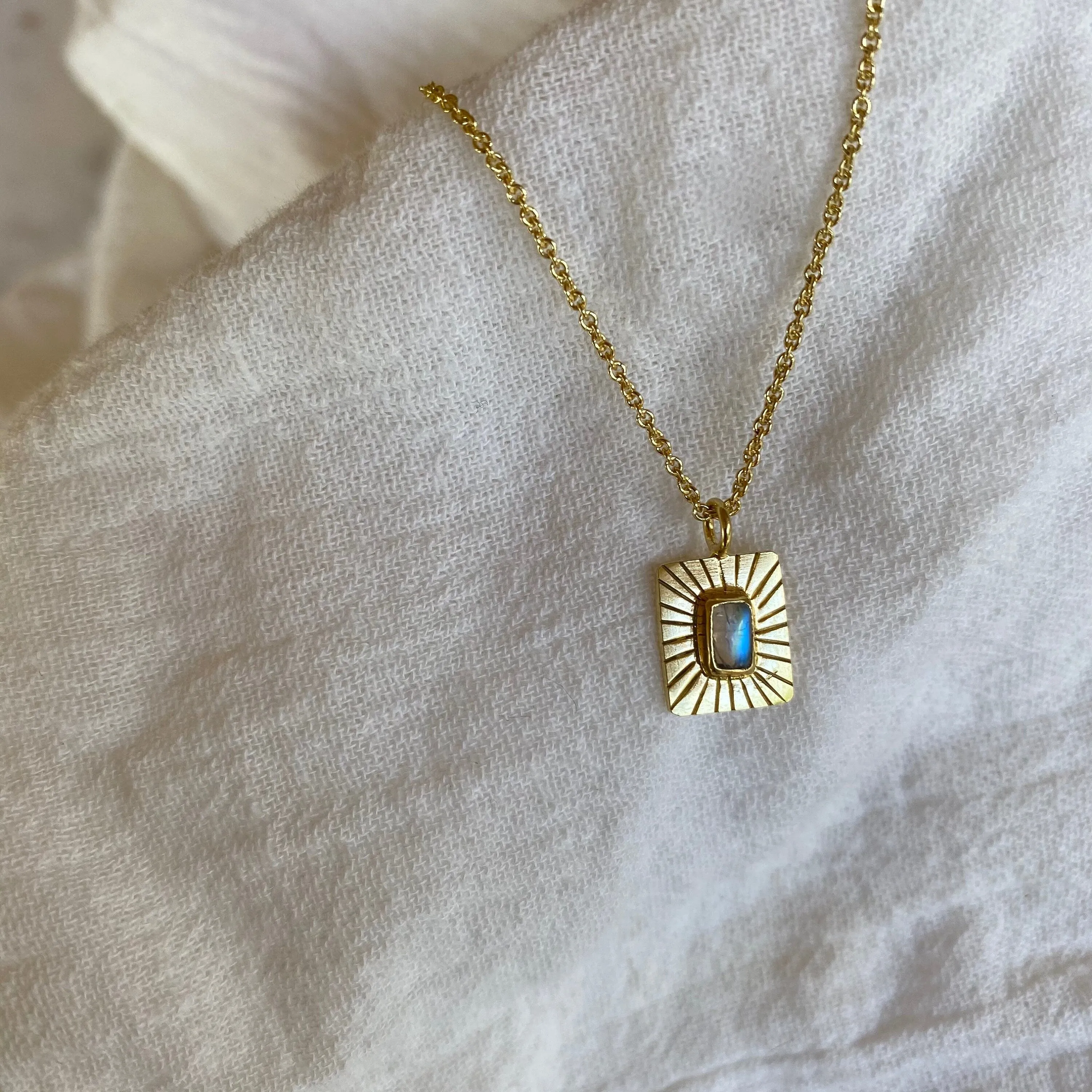 Thea Charm Gold Rainbow Moonstone Necklace