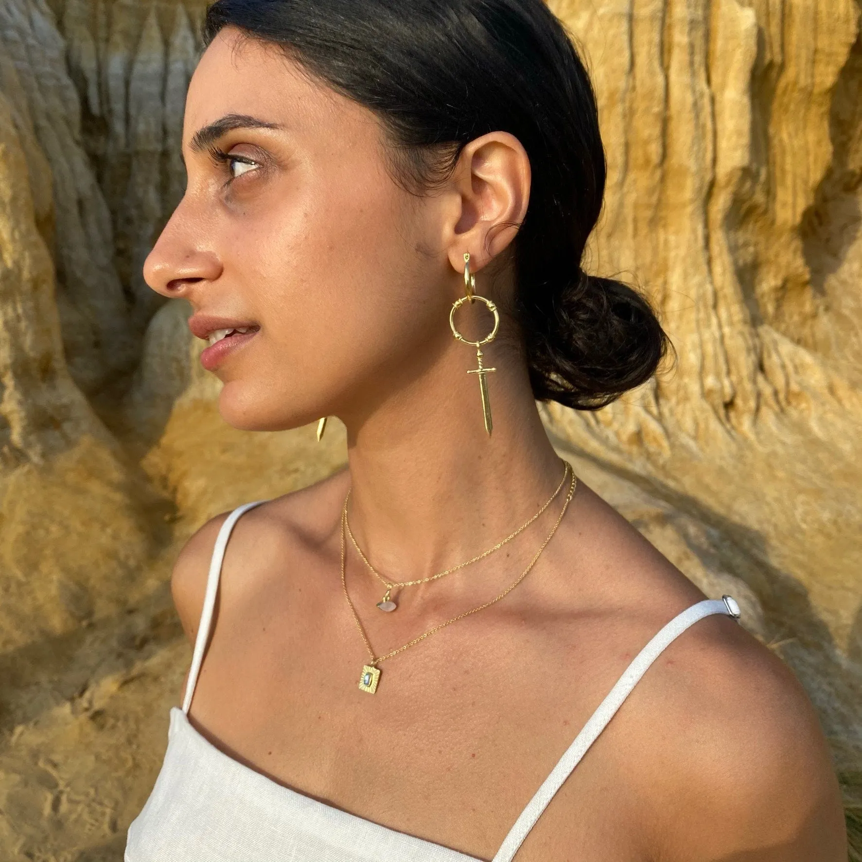 Thea Charm Gold Rainbow Moonstone Necklace