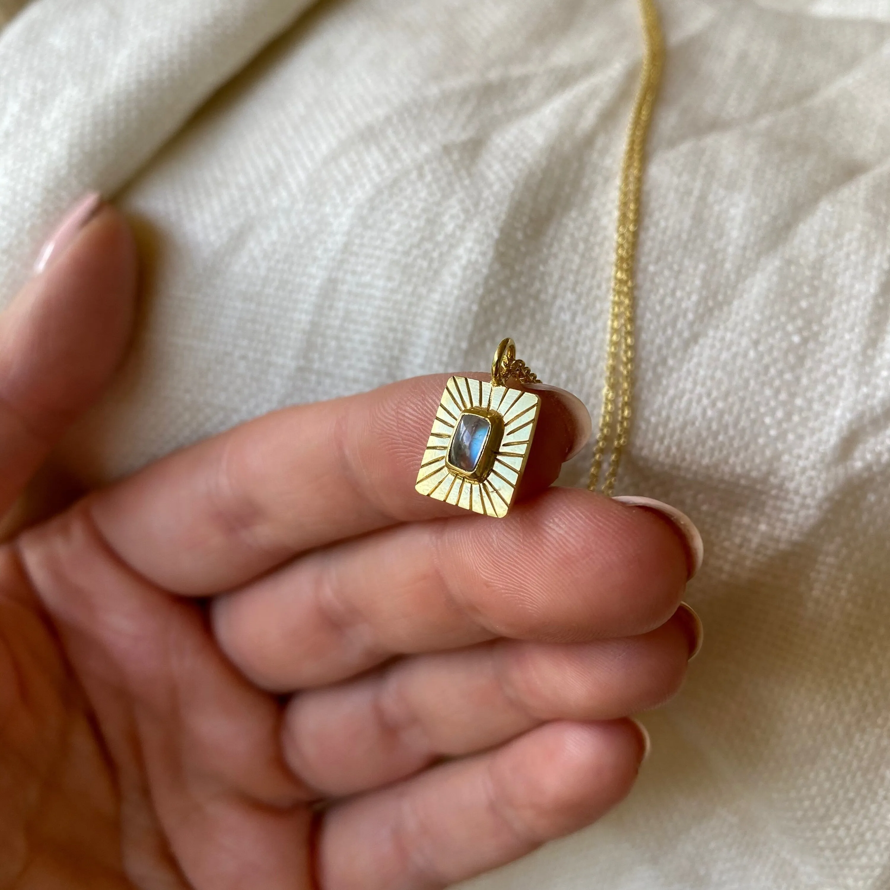 Thea Charm Gold Rainbow Moonstone Necklace