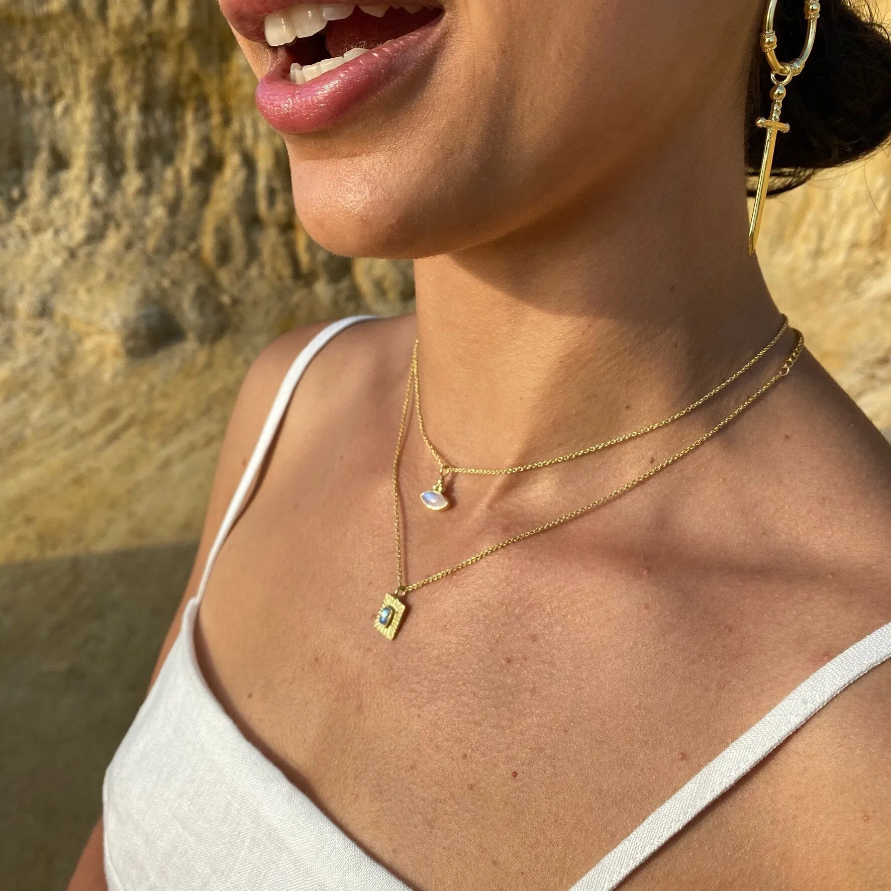 Thea Charm Gold Rainbow Moonstone Necklace