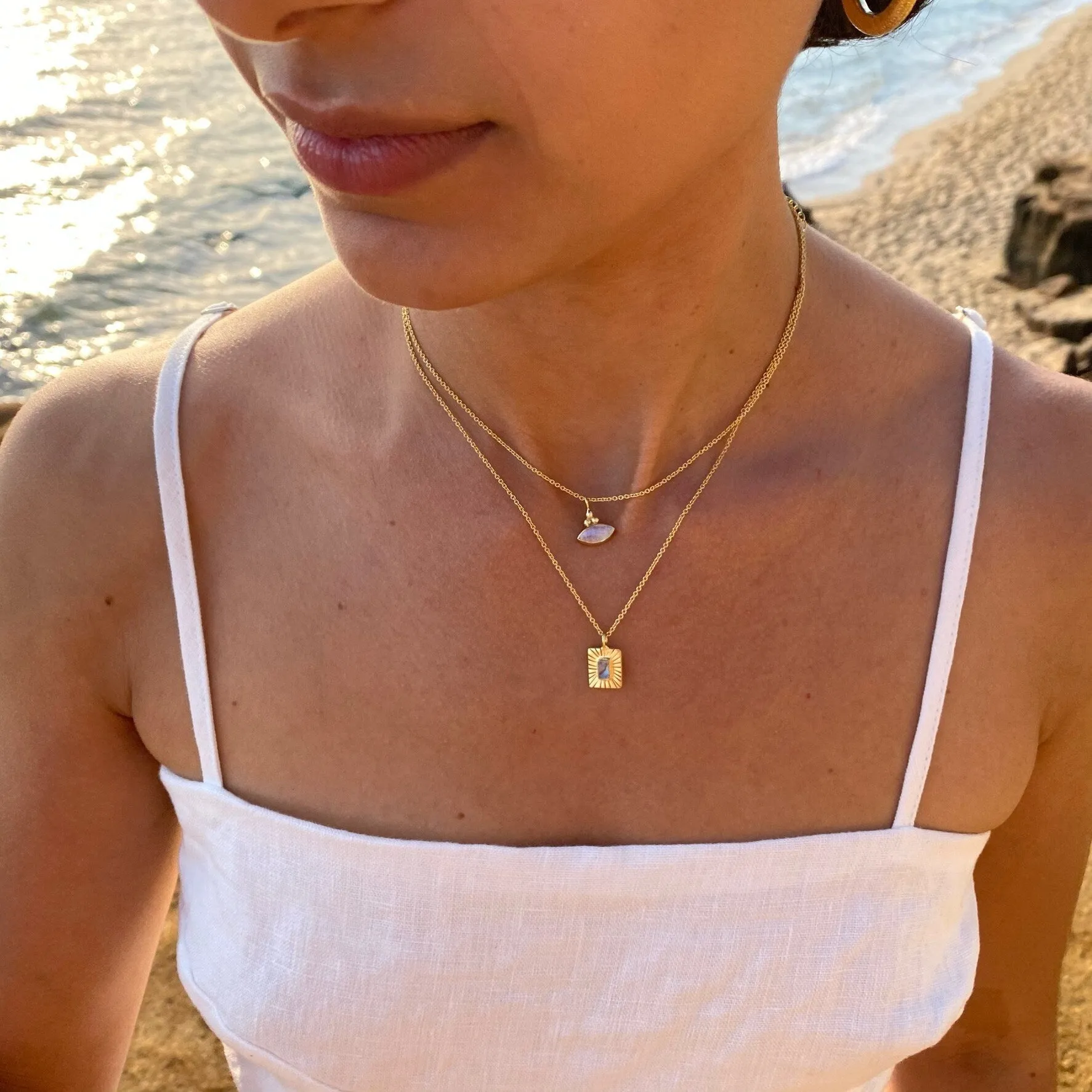 Thea Charm Gold Rainbow Moonstone Necklace