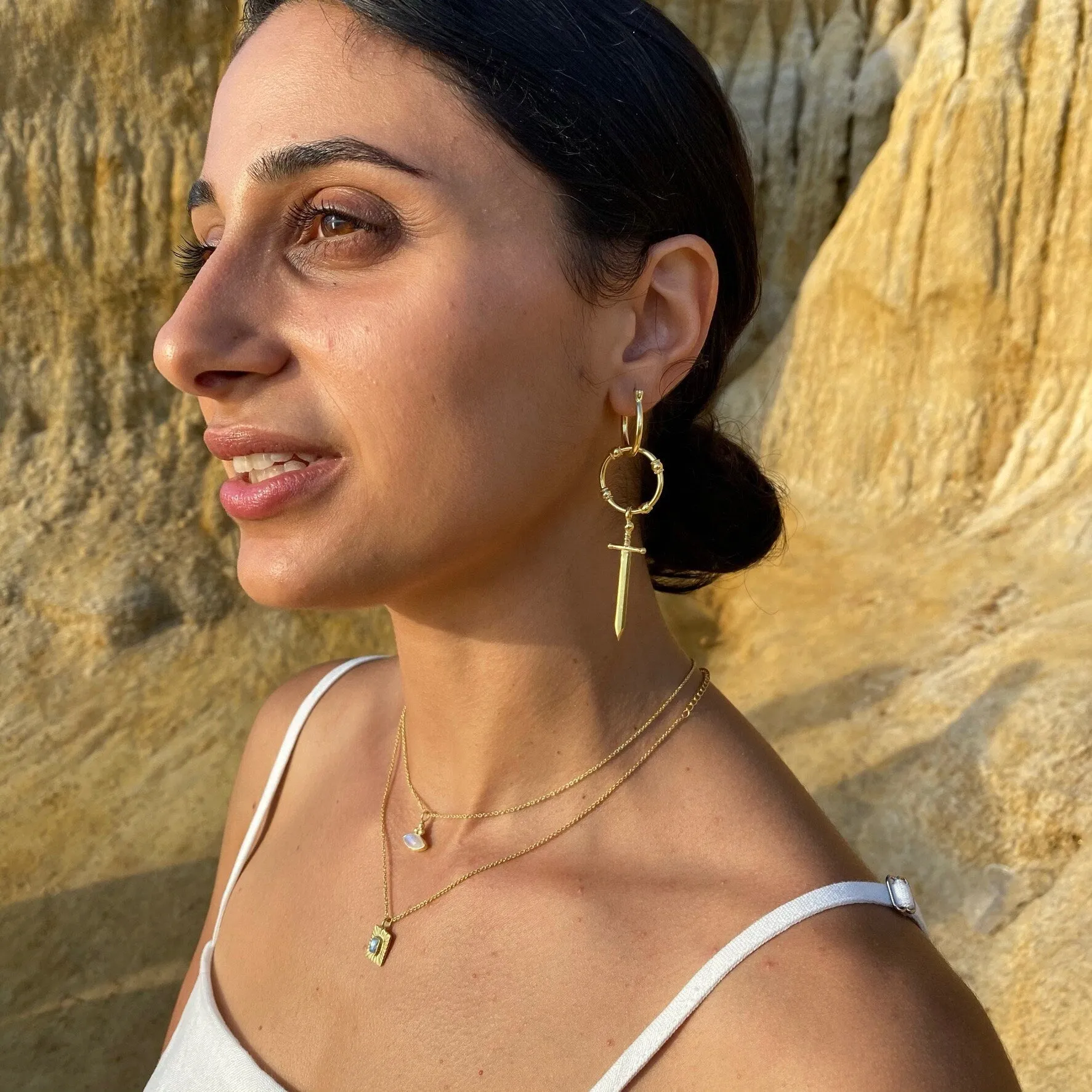 Thea Charm Gold Rainbow Moonstone Necklace