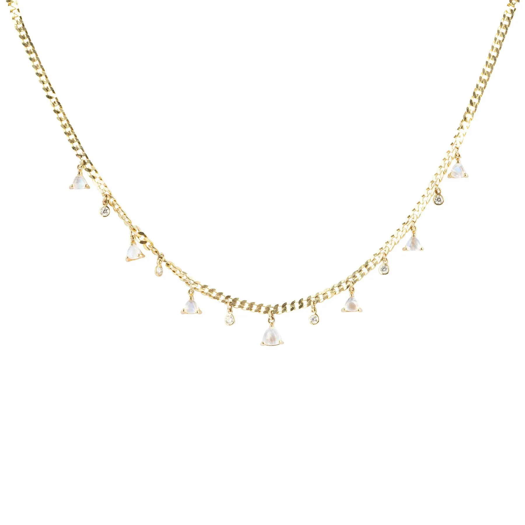Thick Chain Moonstone Diamond Necklace
