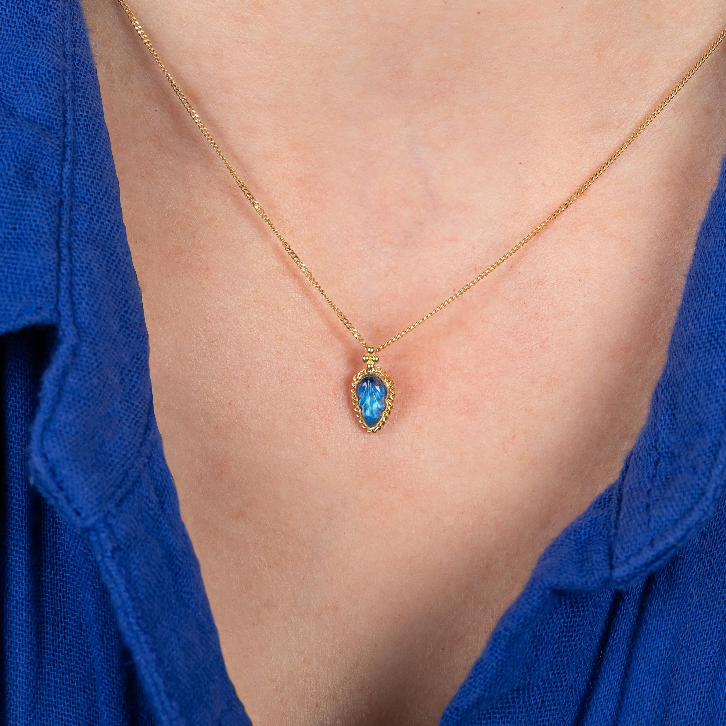 Tiny Leaf Moonstone Necklace