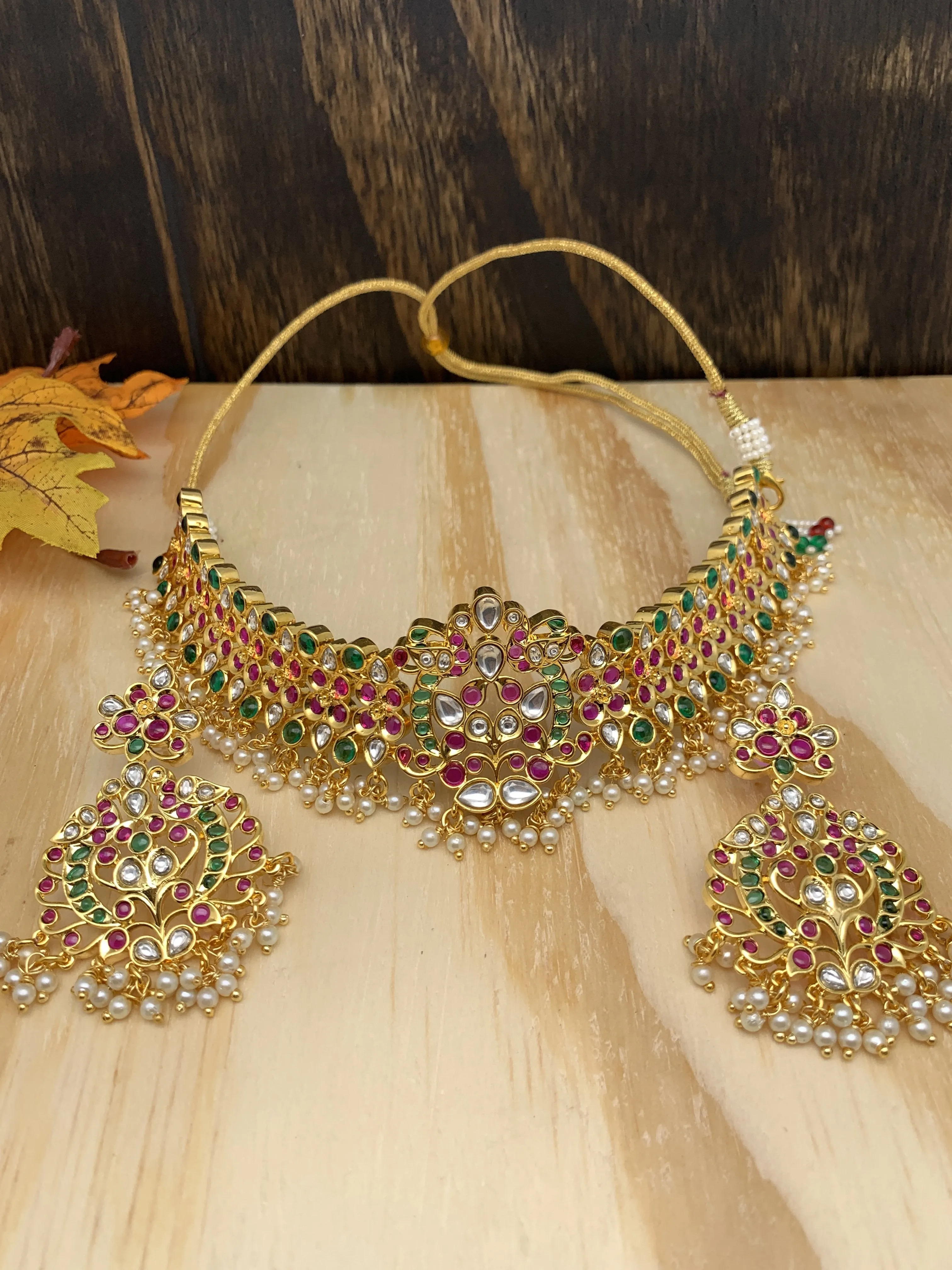 Traditional Gold Finish Red Green Kemp CZ Choker