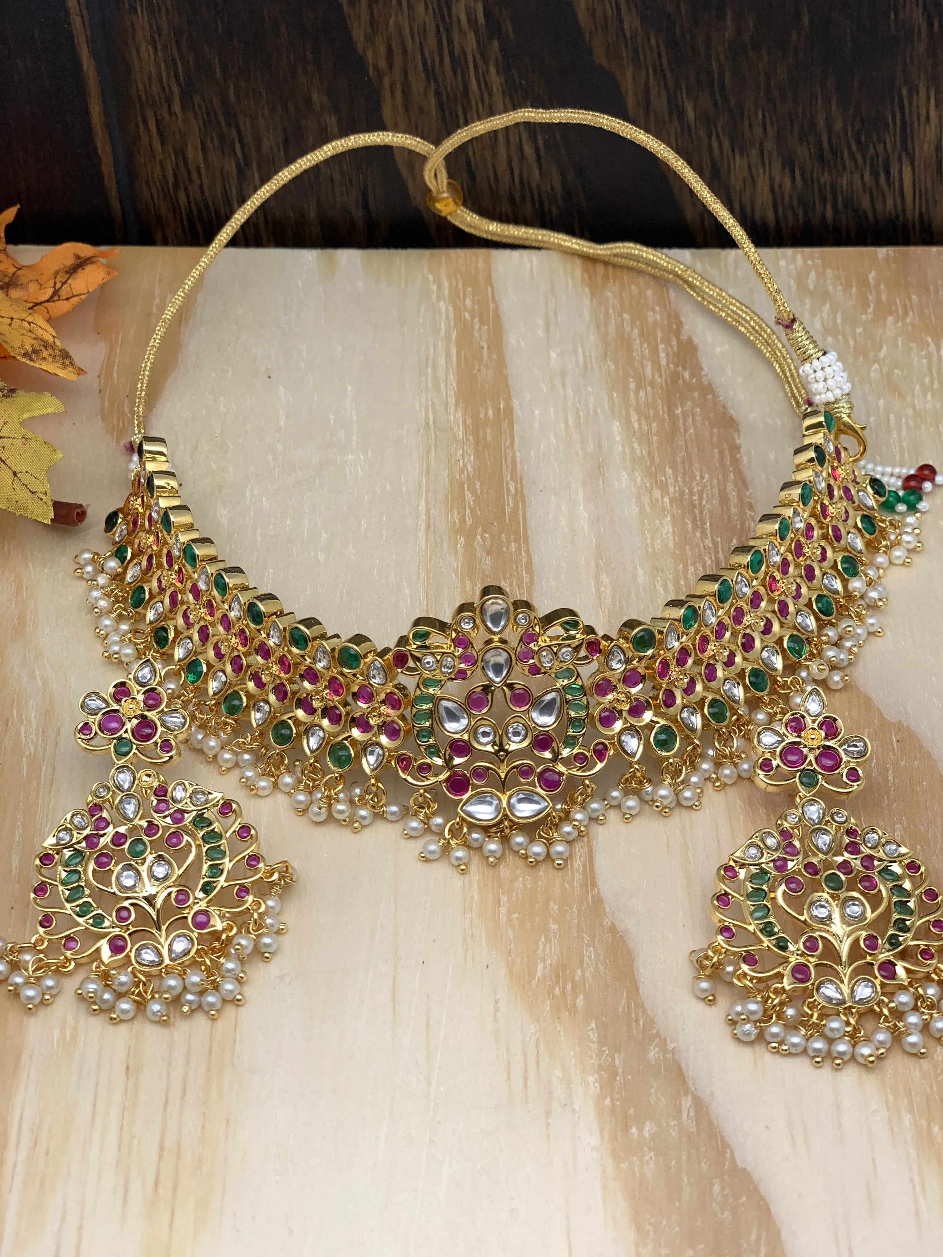 Traditional Gold Finish Red Green Kemp CZ Choker