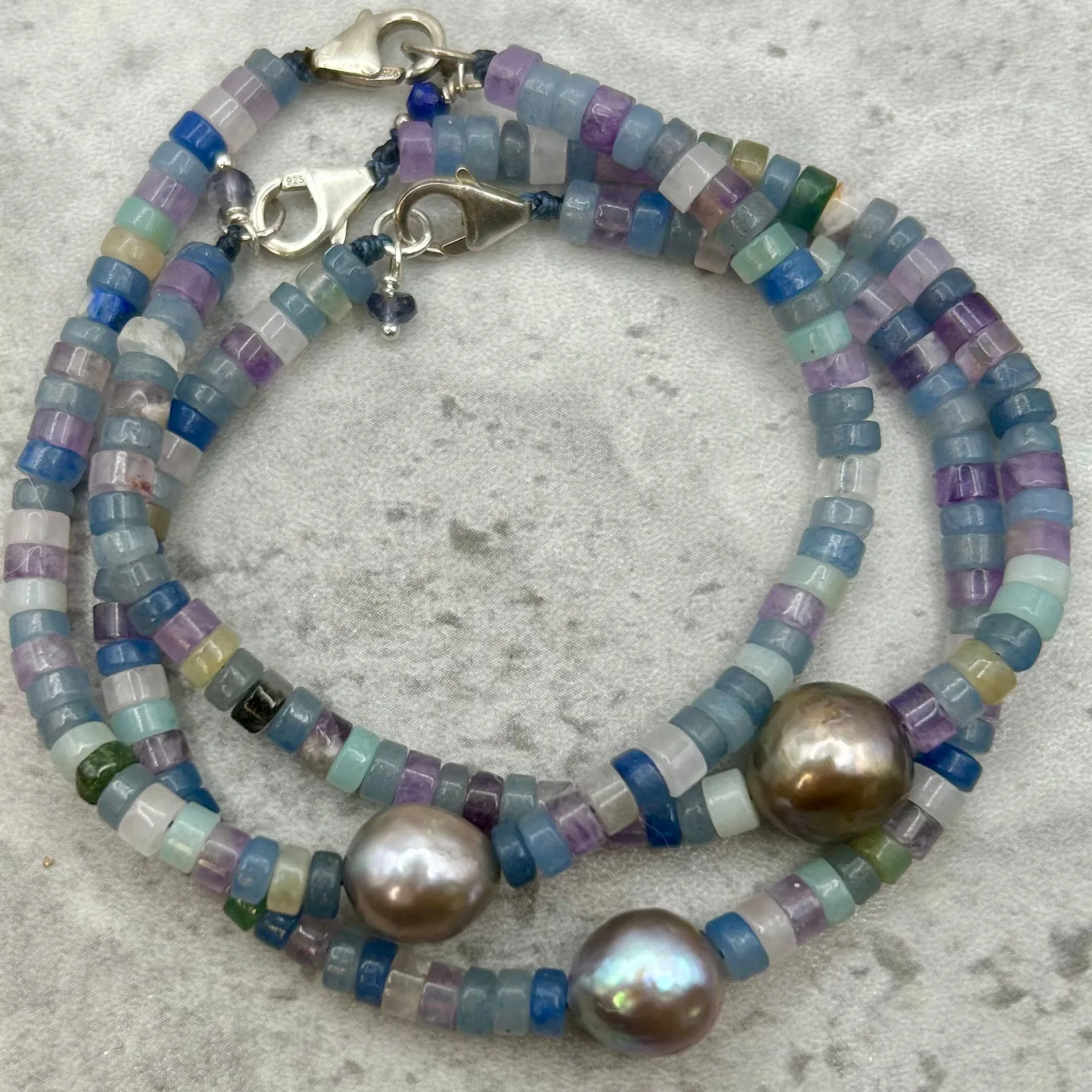 Tranquil Blues Gemstone and Pearl Bracelet