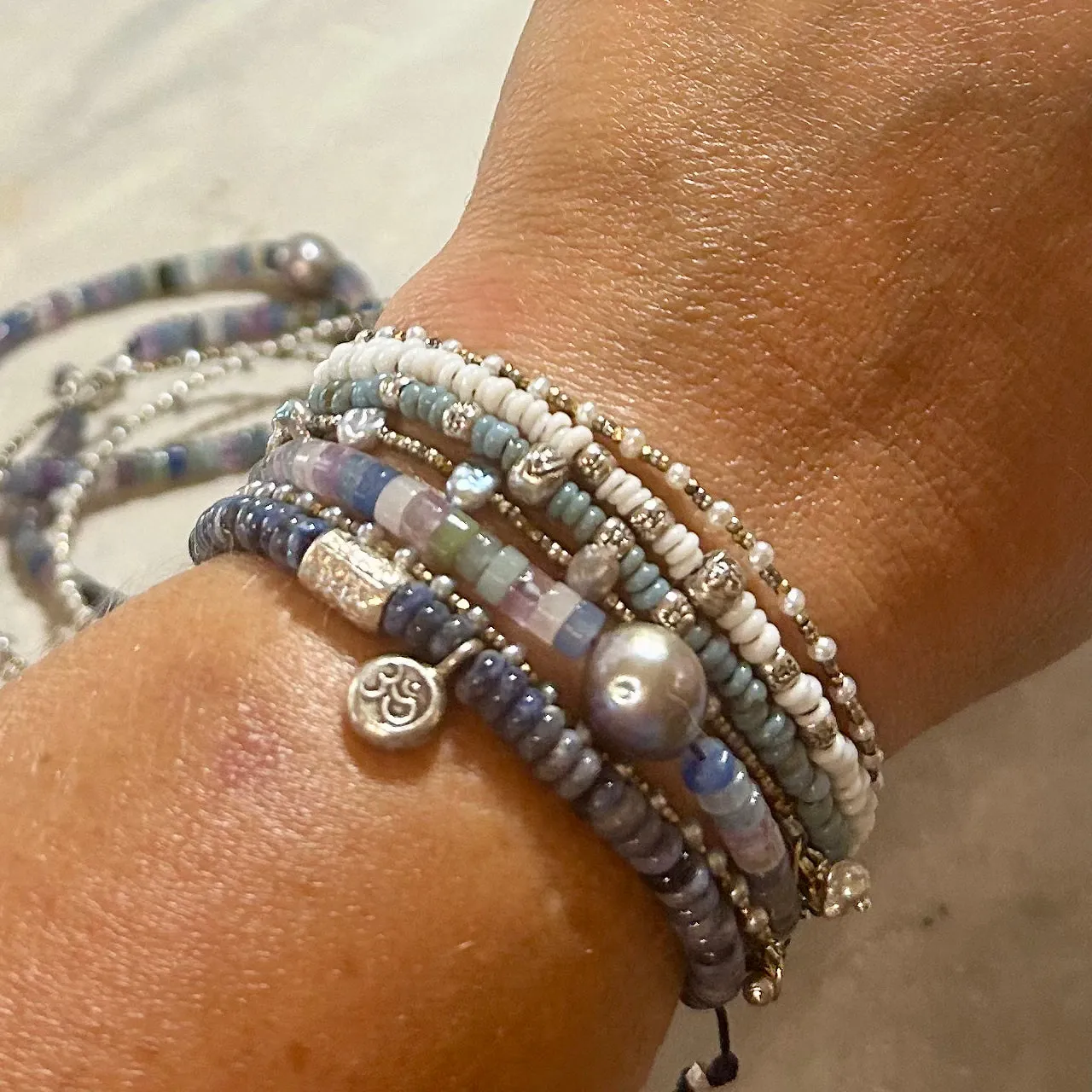Tranquil Blues Gemstone and Pearl Bracelet
