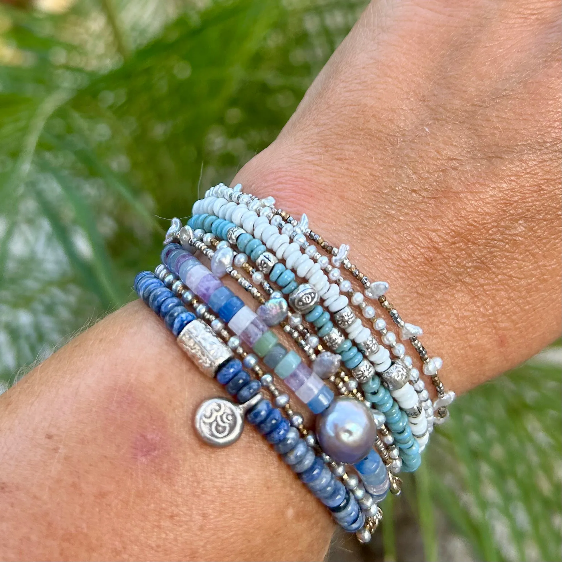 Tranquil Blues Gemstone and Pearl Bracelet