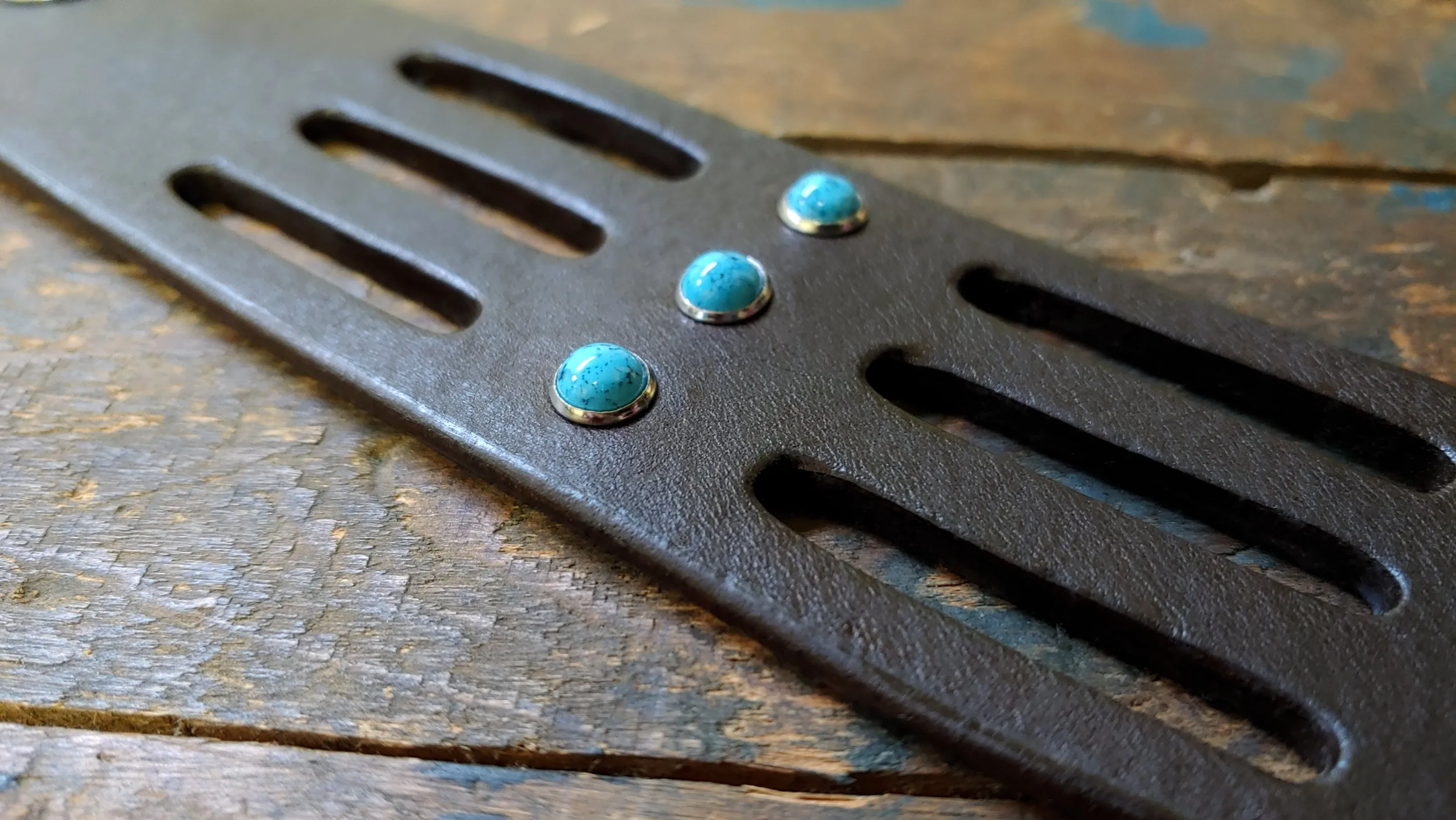 Trinity Wide Leather Cuff, Turquoise Stone Rivet Cuff Bracelet- SS1124