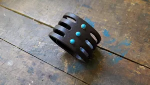 Trinity Wide Leather Cuff, Turquoise Stone Rivet Cuff Bracelet- SS1124