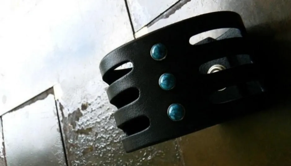 Trinity Wide Leather Cuff, Turquoise Stone Rivet Cuff Bracelet- SS1124