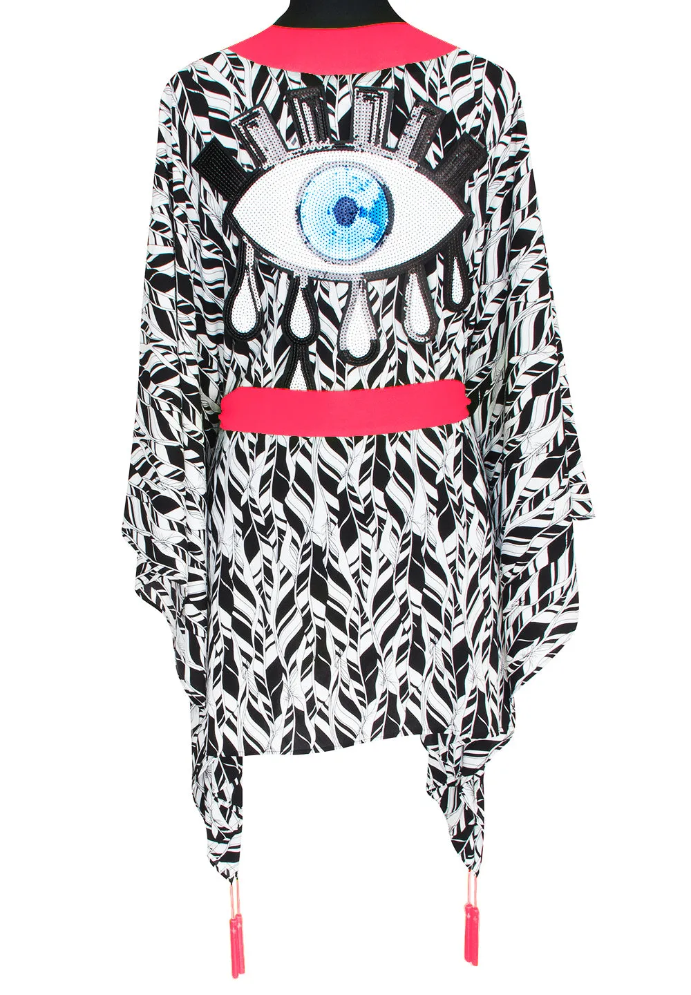 Tulum – Feathers Kimono Evil Eye (Neon Coral)