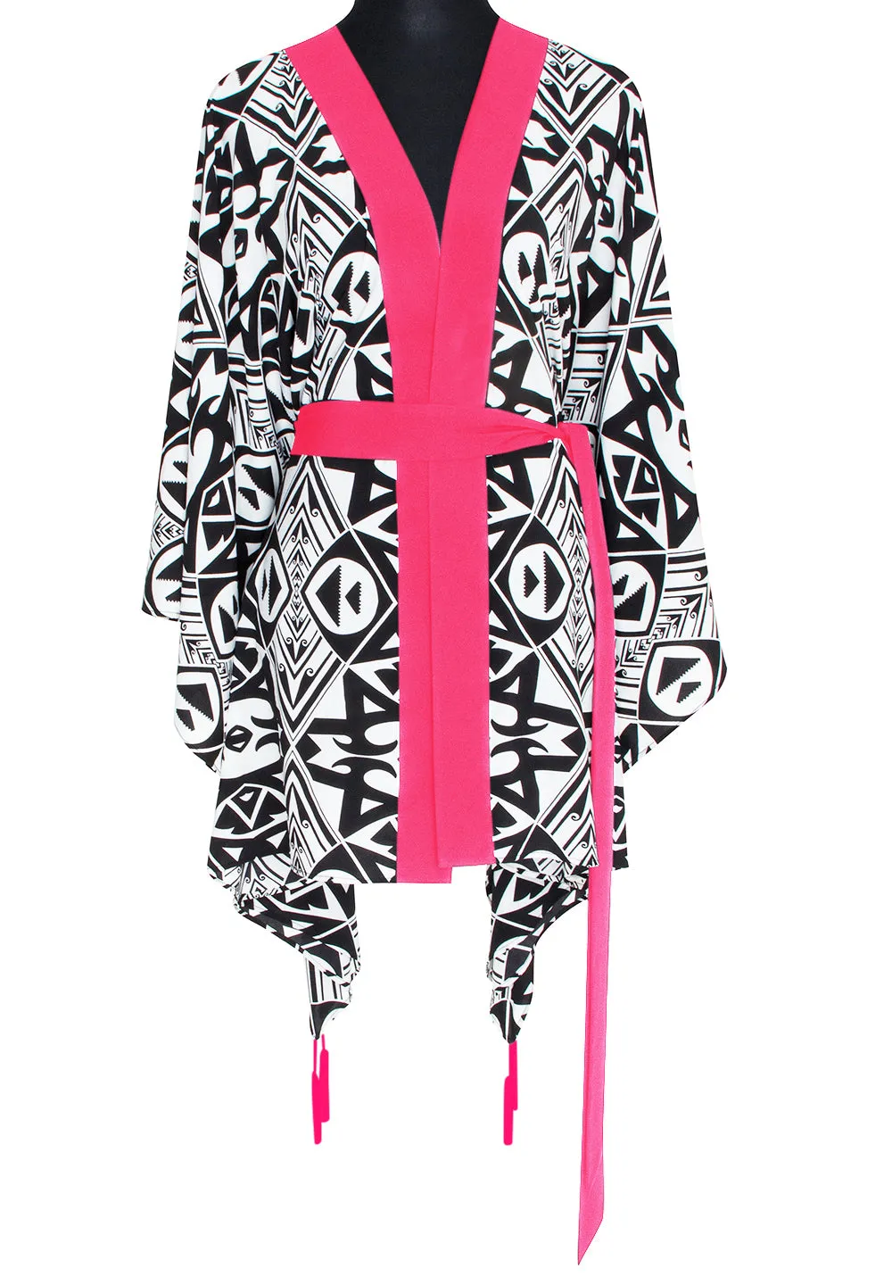 Tulum – Tribal Kimono Hamsa (Neon Coral)