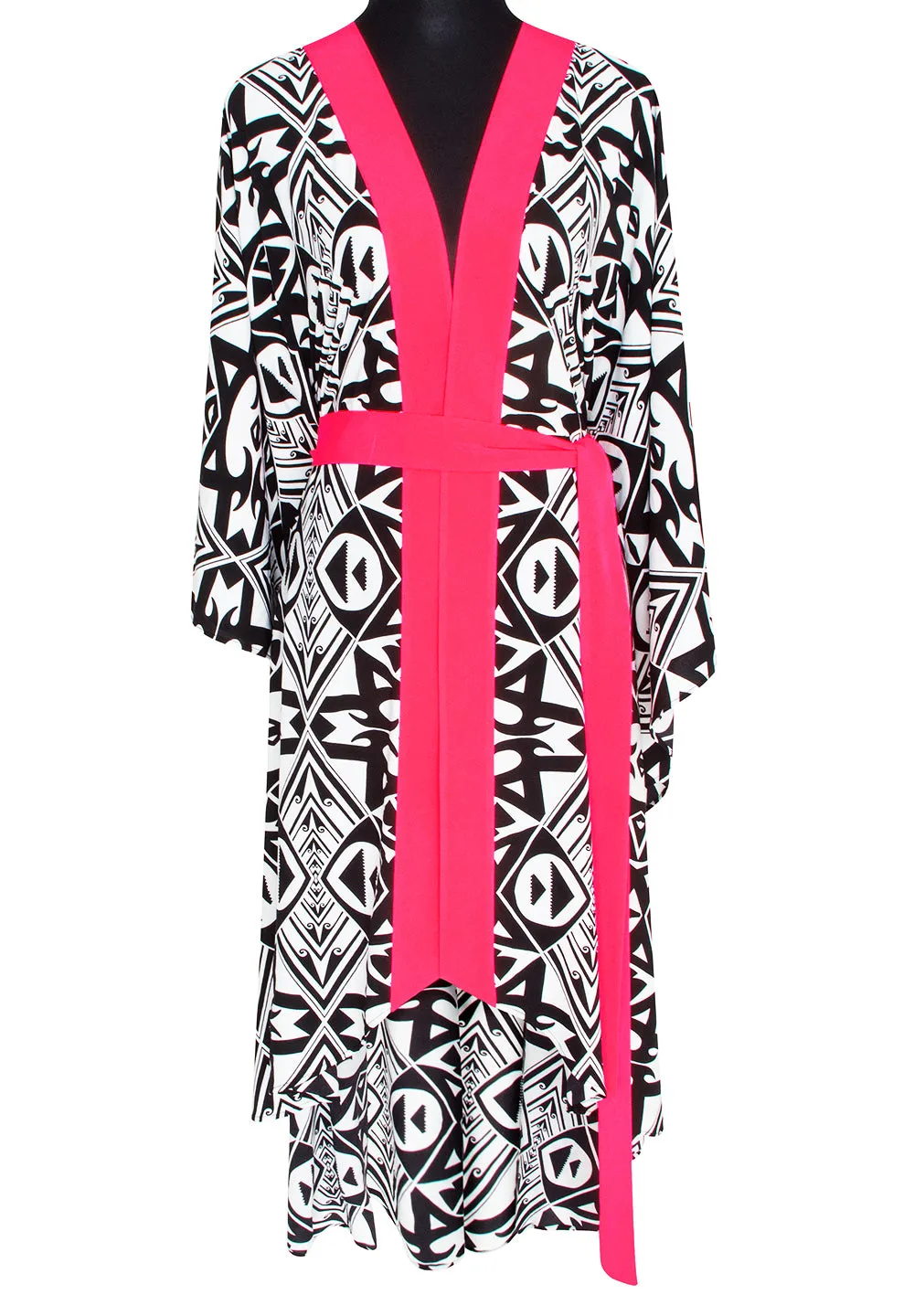 Tulum – Tribal Kimono Hamsa (Neon Coral)