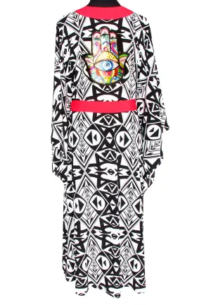 Tulum – Tribal Kimono Hamsa (Neon Coral)