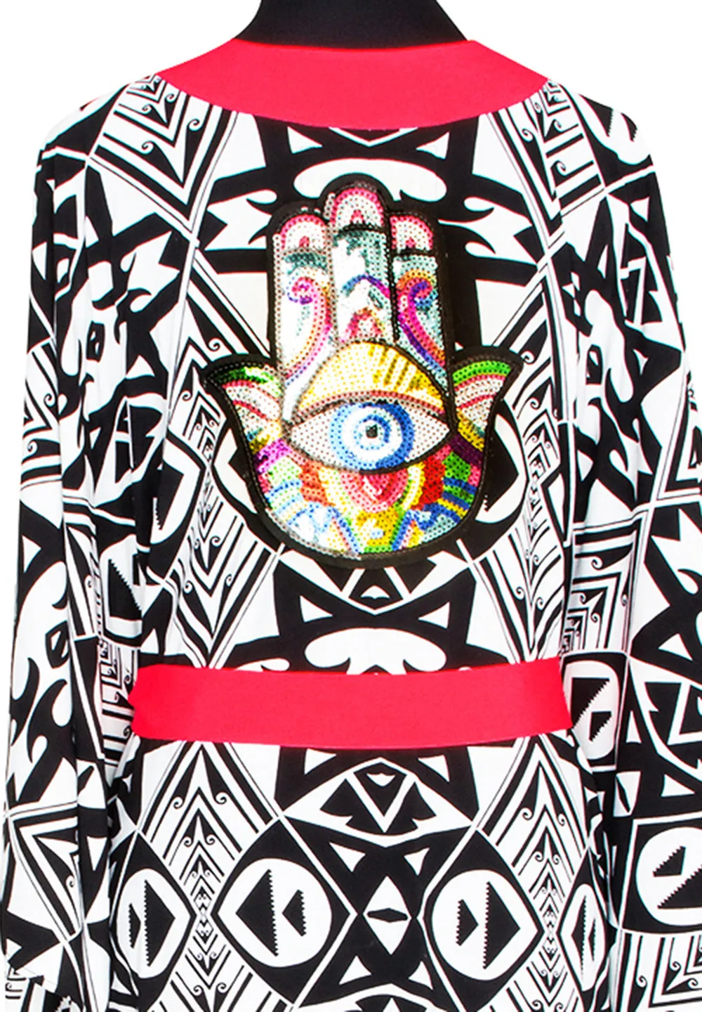 Tulum – Tribal Kimono Hamsa (Neon Coral)