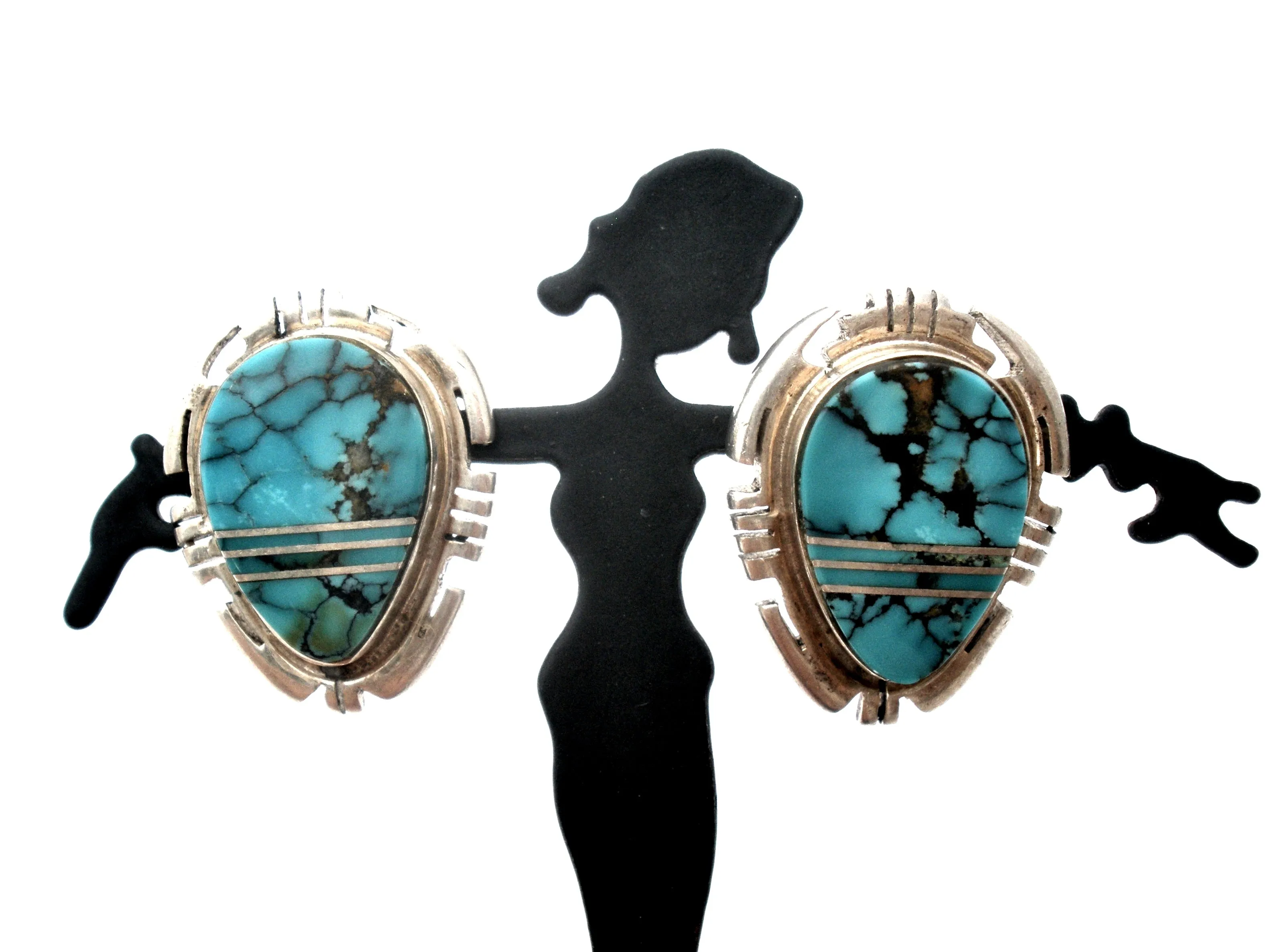 Turquoise Earrings With Sterling Silver Inlay Vintage