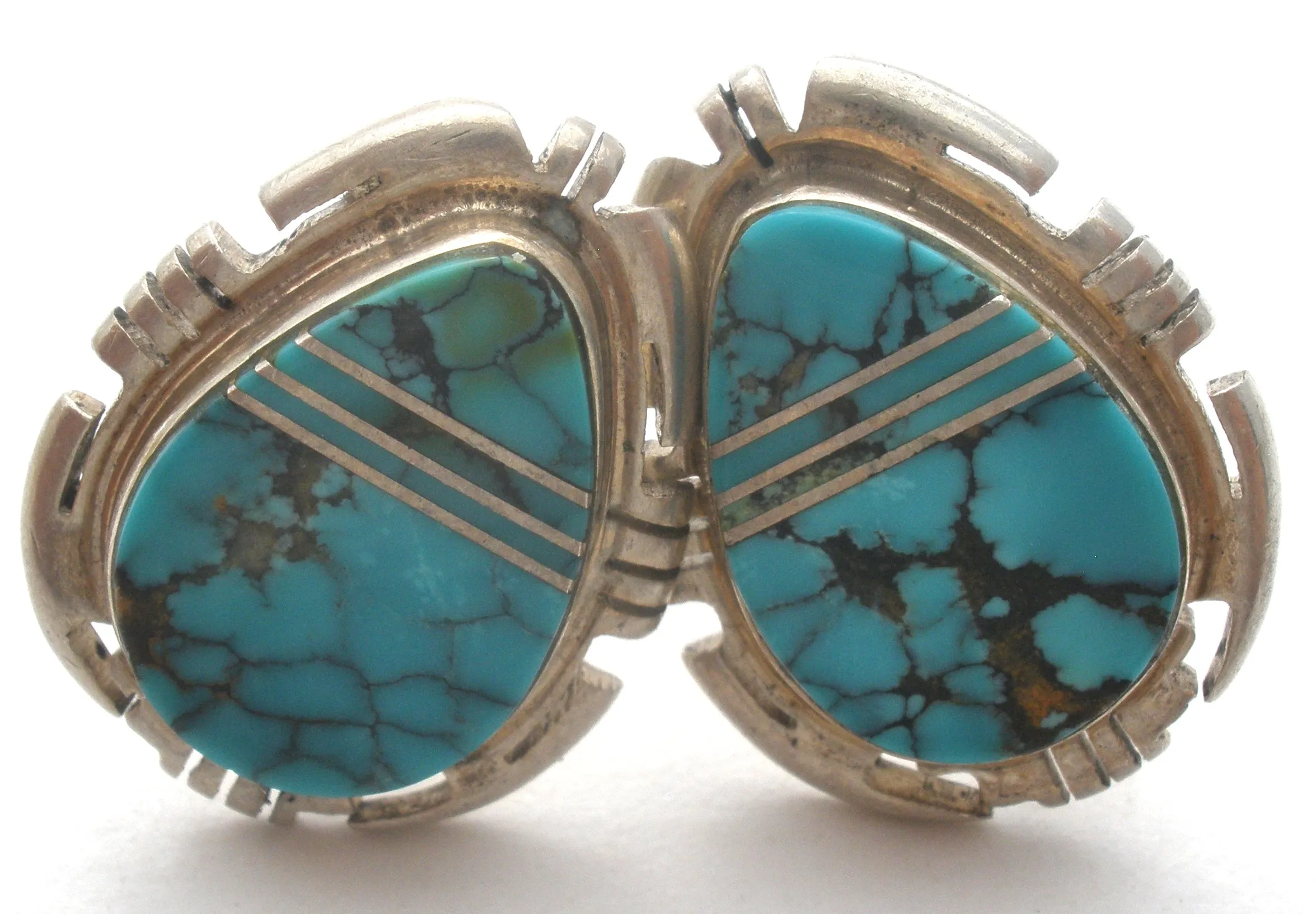Turquoise Earrings With Sterling Silver Inlay Vintage
