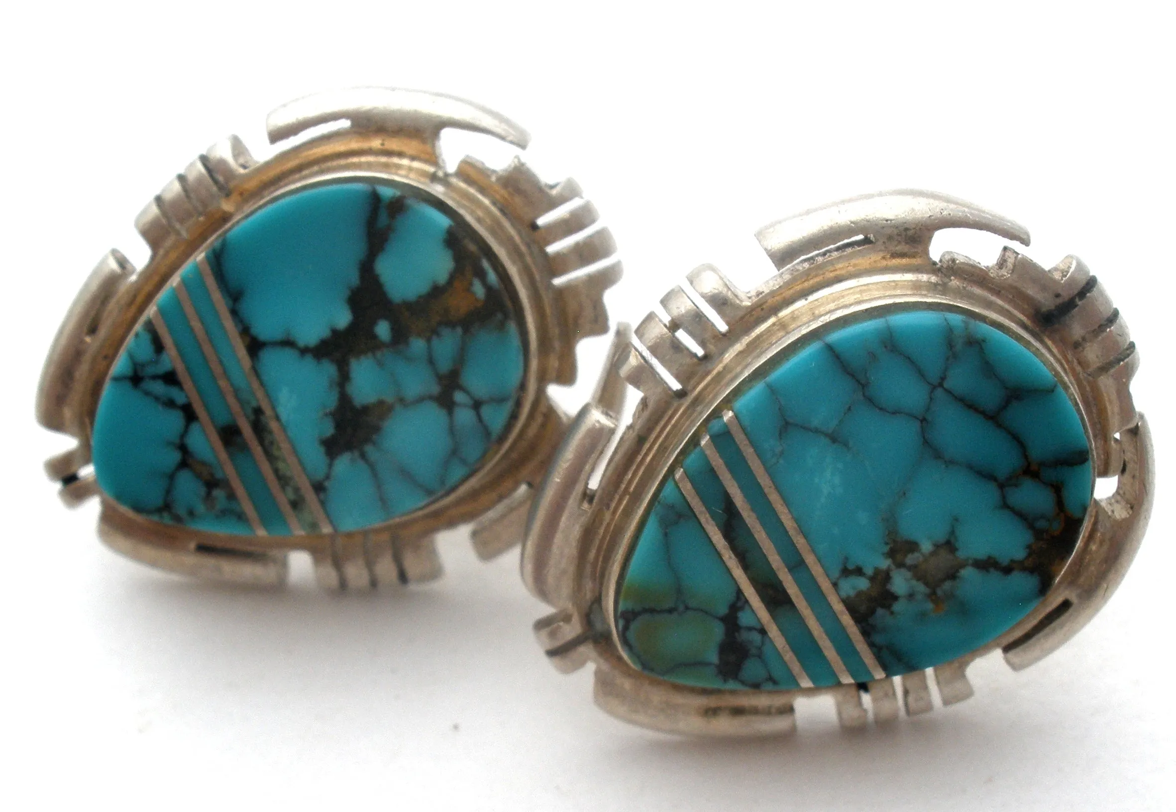 Turquoise Earrings With Sterling Silver Inlay Vintage